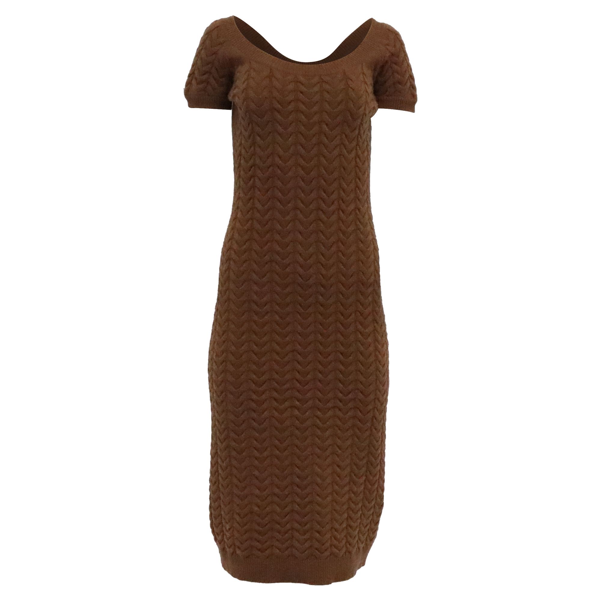 Max Mara Max Mara Caramba Knitted Midi Dress in Brown Wool Size XXS / US 00 / IT 34 - 1 Thumbnail
