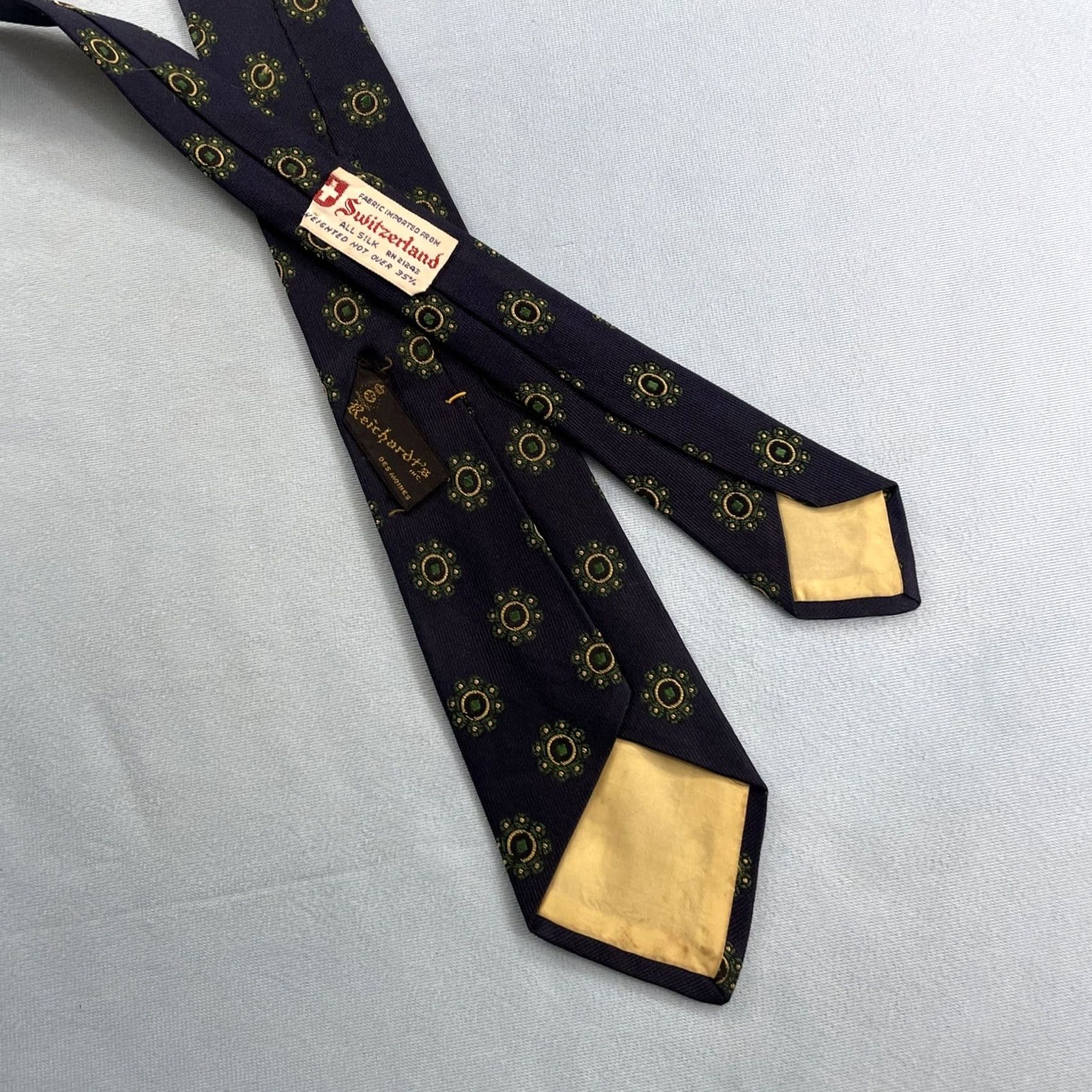 Vintage VINTAGE Reichardt's All Silk Tie Neat Woven Geometry Foulard Blue 3x55 Necktie Capsule 1940s 1950s 1960s Men Size ONE SIZE - 5 Thumbnail