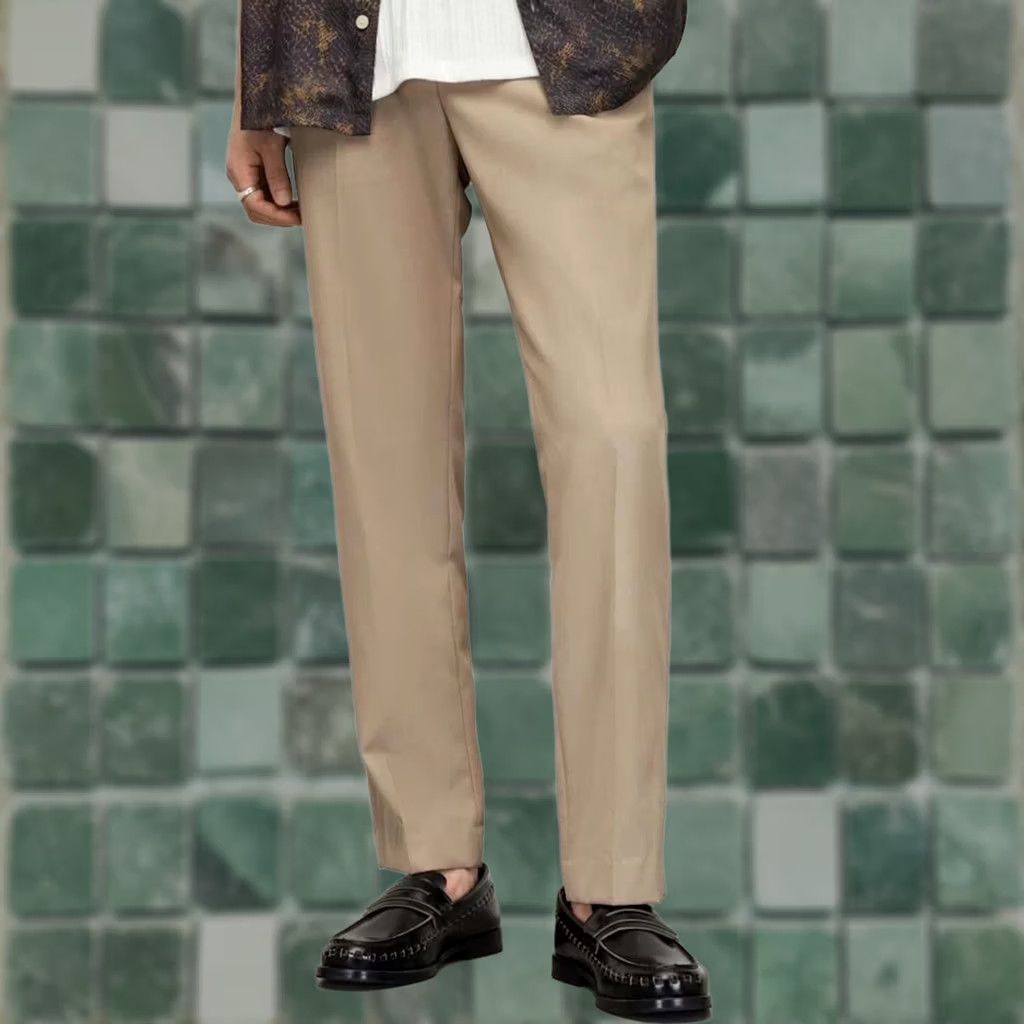 Allsaints ALLSAINTS Talia Straight Fit Trouser Pants Beige Men 34x30 Wool Polyester Flat Front Button Dress Pants Slim? Regular Unspecified Size US 34 / EU 50 - 1 Thumbnail