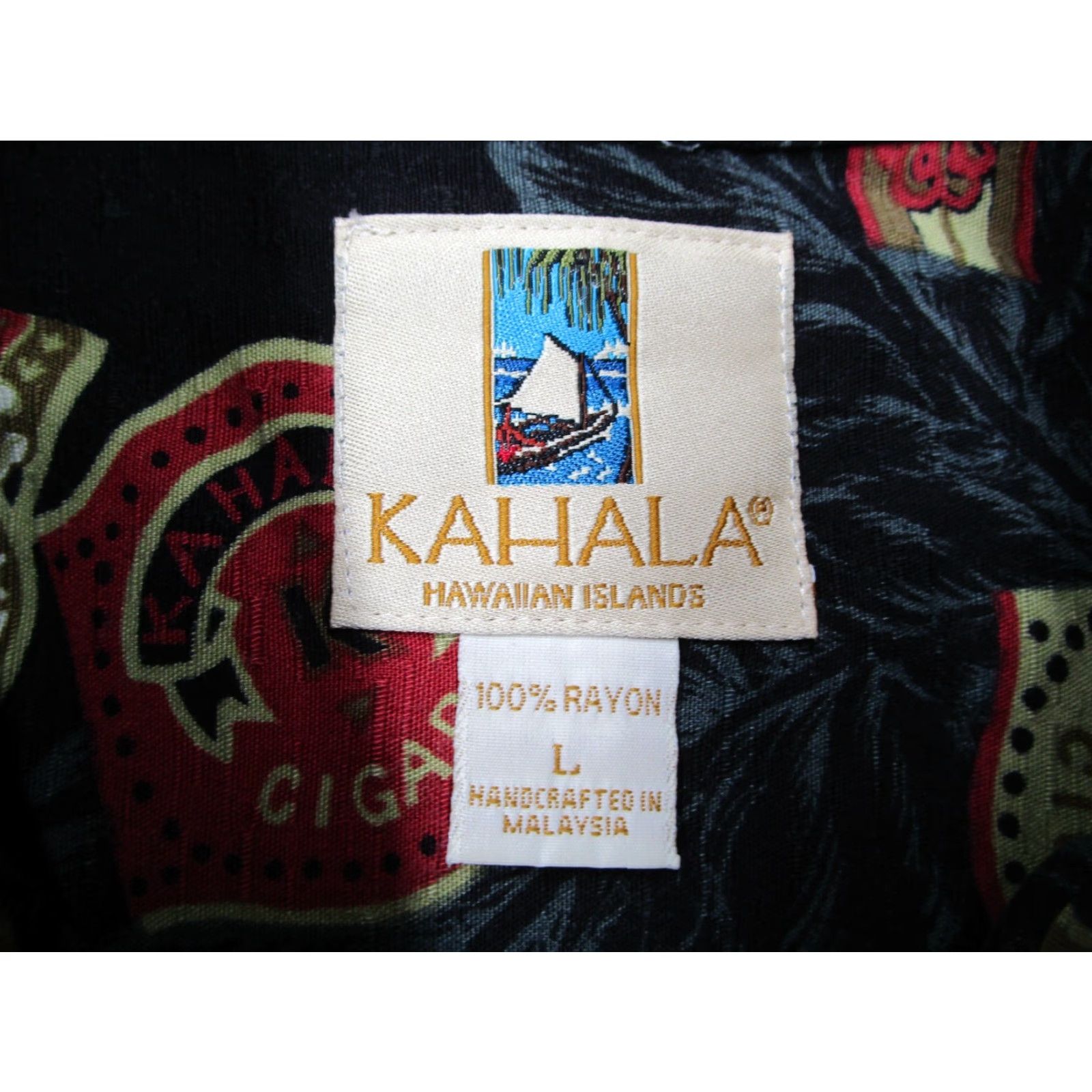 ALOHAS Kahala Men's Black Short Sleeve Button-Up Shirt Geometric Hawaiian Retro Cigar Band Rayon Kahala Shirt Adult Large Mens Size US L / EU 52-54 / 3 - 3 Thumbnail