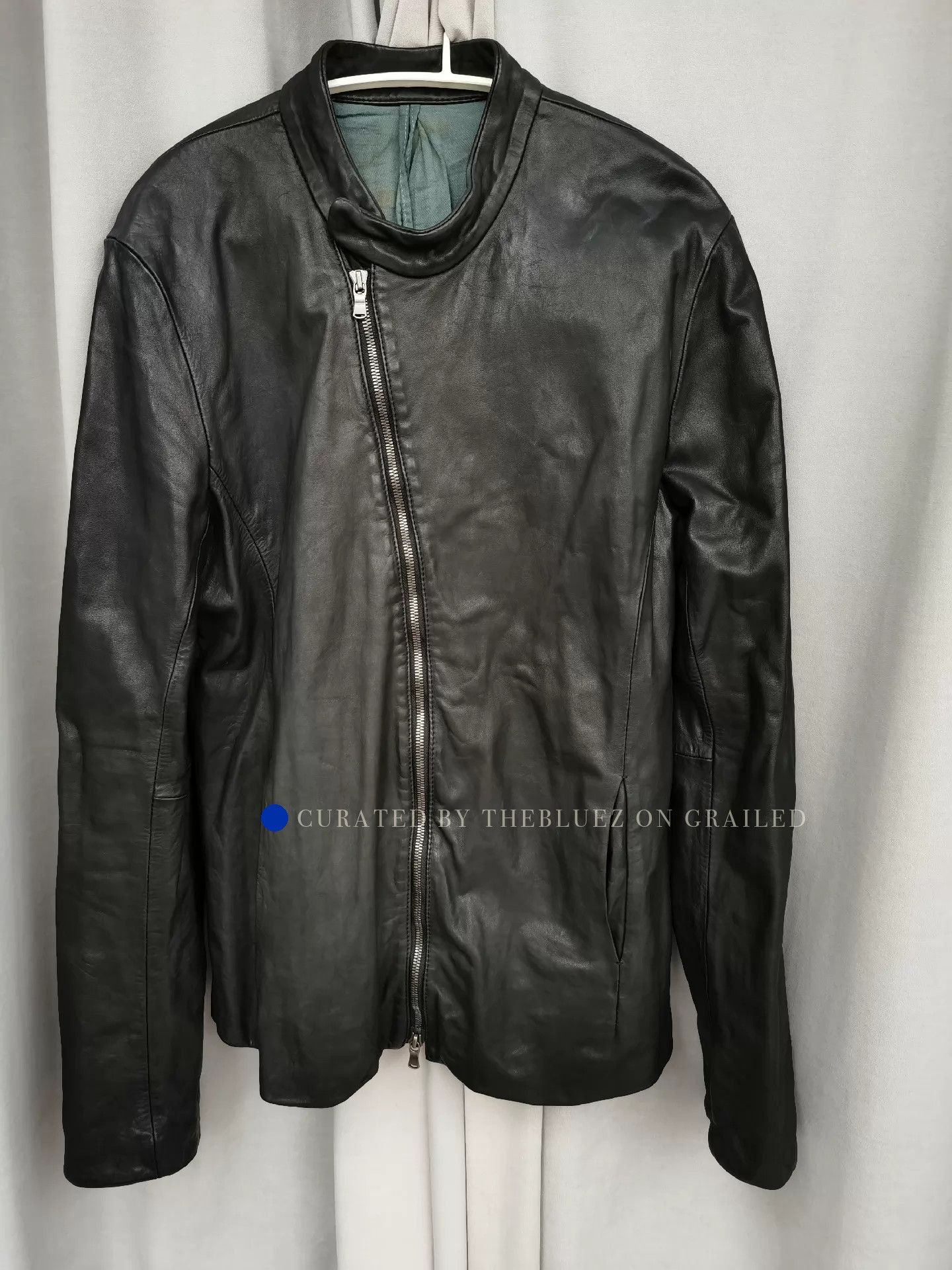 The Viridi-anne Minimalist Black Leather Jacket with Zipper Cuffs Size US XL / EU 56 / 4 - 1 Thumbnail
