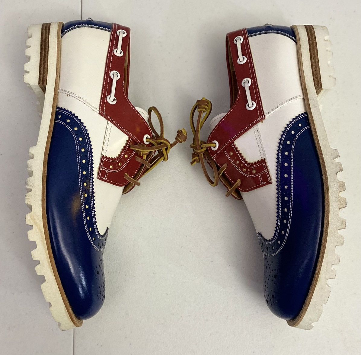 Dsquared2 Dsquared2 🇮🇹 R/W/B Leather Handmade Brogue Boat Shoes 8.5 NEW Size US 8.5 / EU 41-42 - 4 Thumbnail