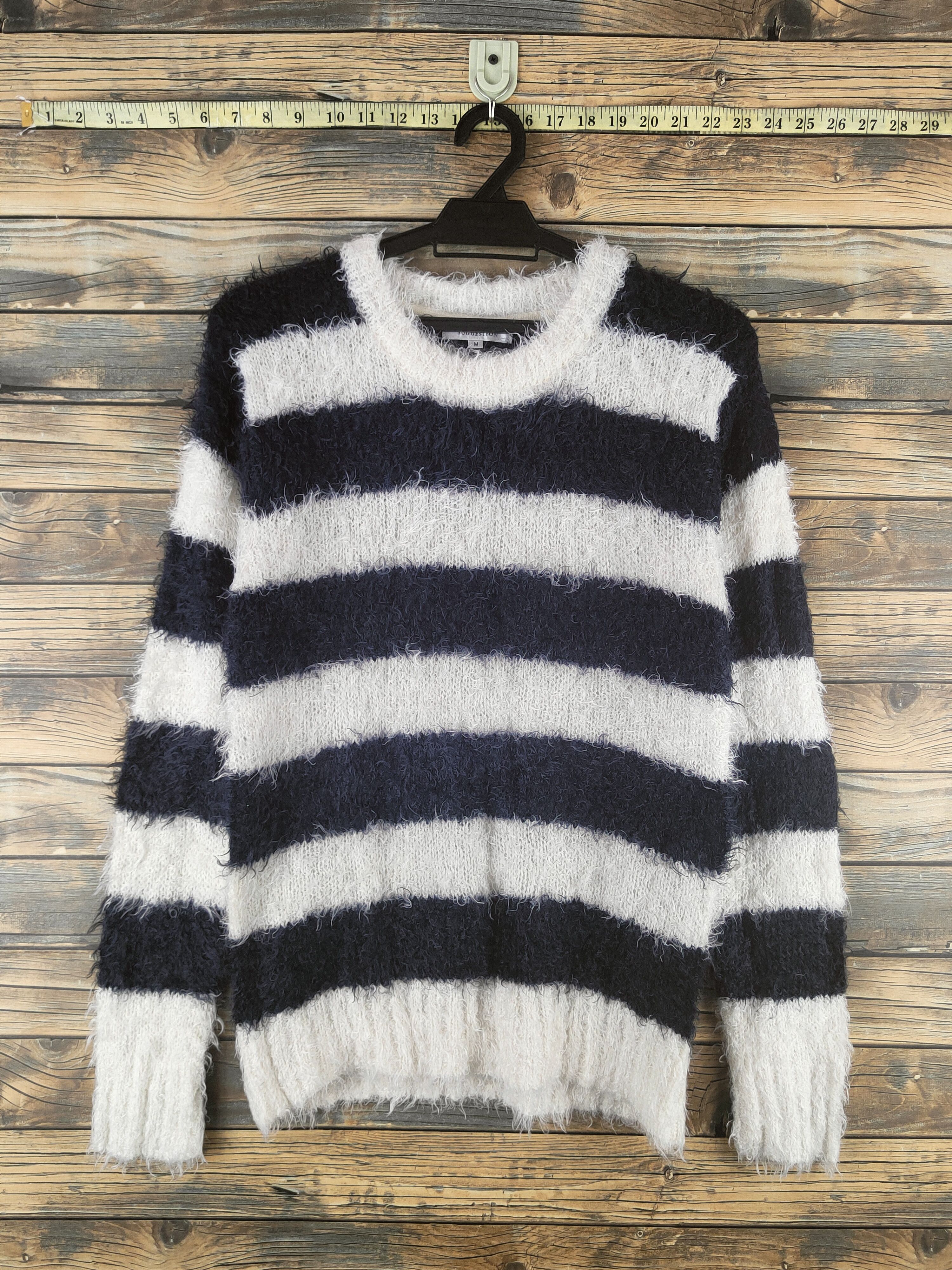 Japanese Brand DL Suggestion White Navy Fur Mohair Knitwear #46-509 Size US S / EU 44-46 / 1 - 1 Thumbnail