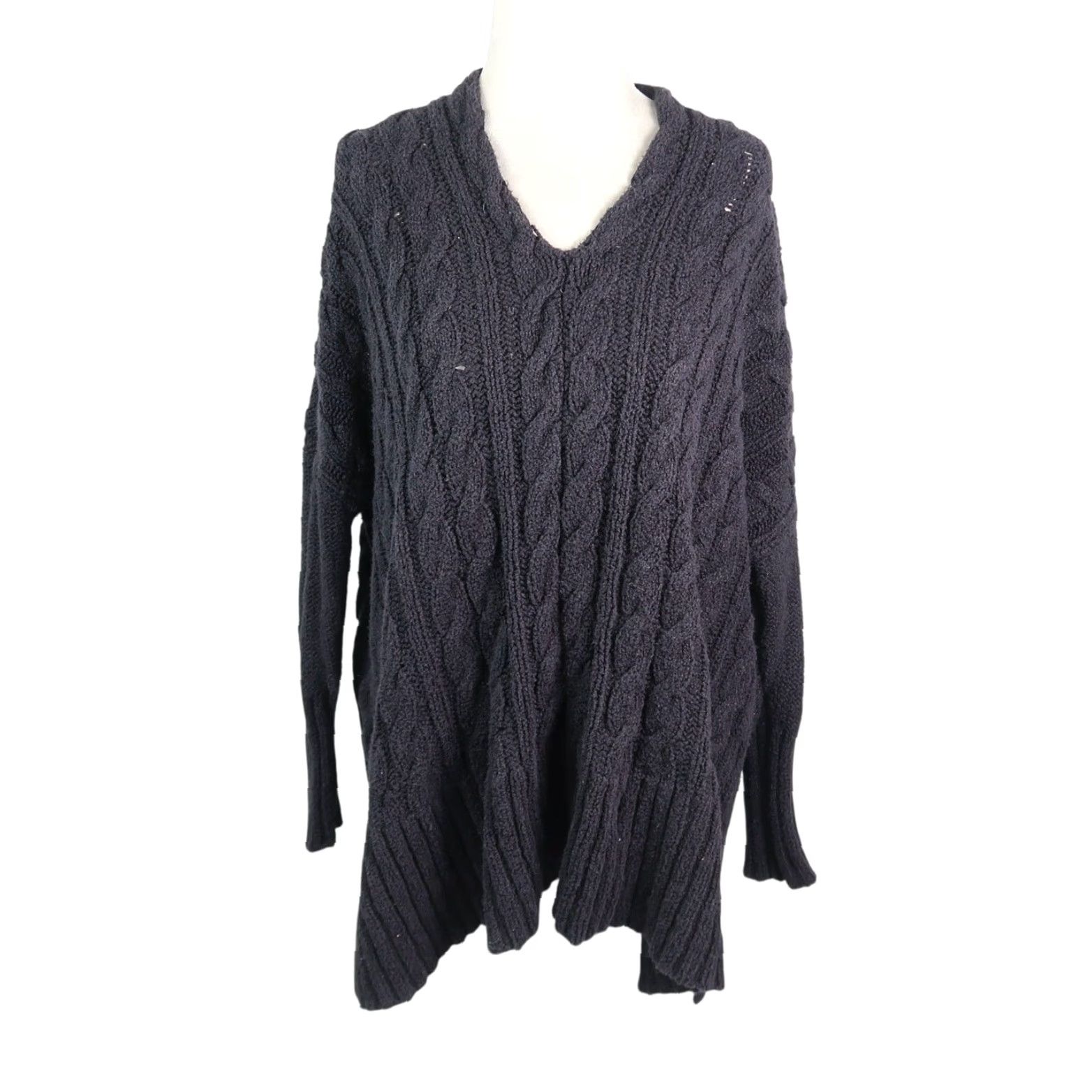 Free People Free People Black Cotton Cable Knit V-Neck Sweater Small Womens Pullover Size S / US 4 / IT 40 - 2 Thumbnail