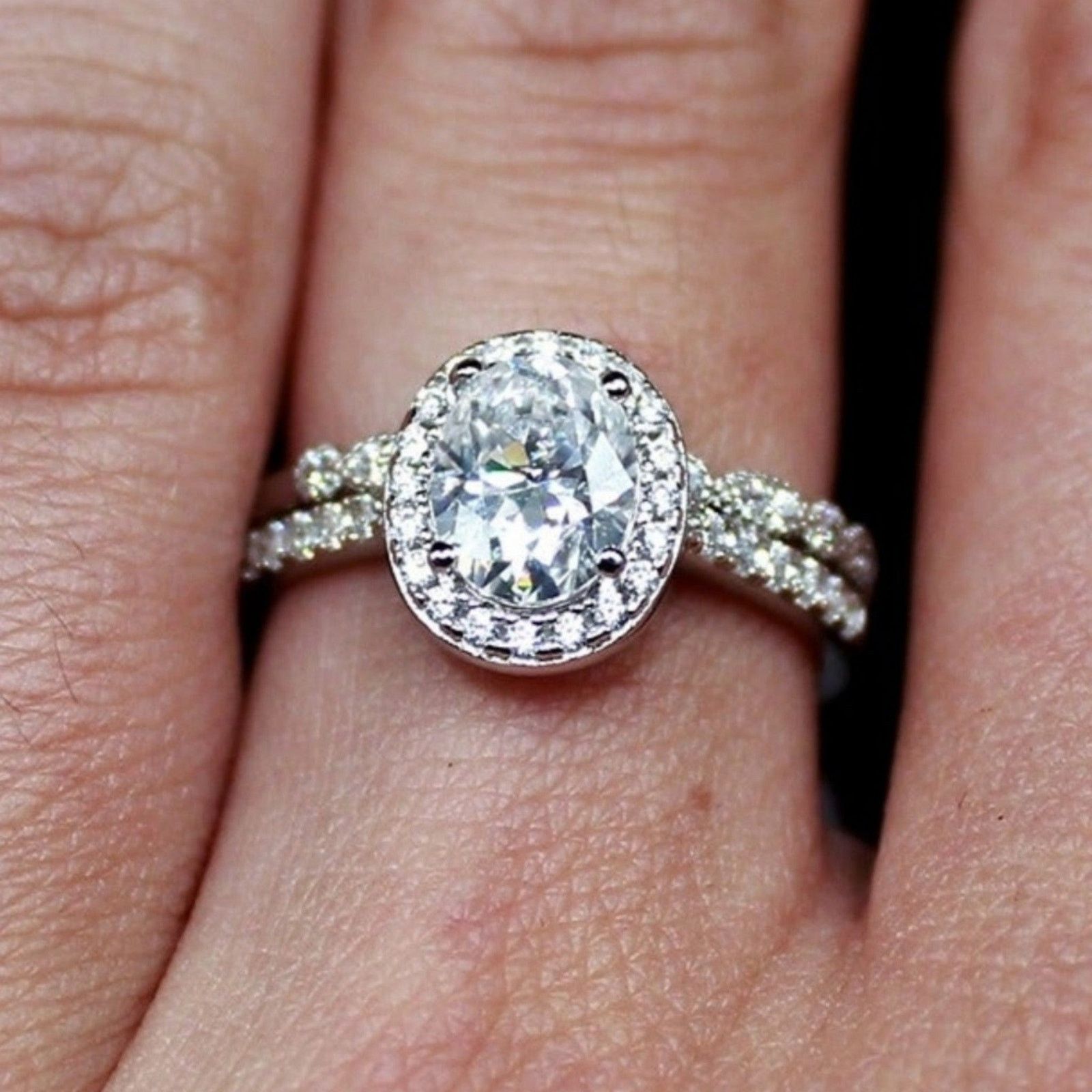 Other Oval Halo Moissanite 1.5 CT Wedding Set Ring Silver 9 NWT Size ONE SIZE - 5 Thumbnail