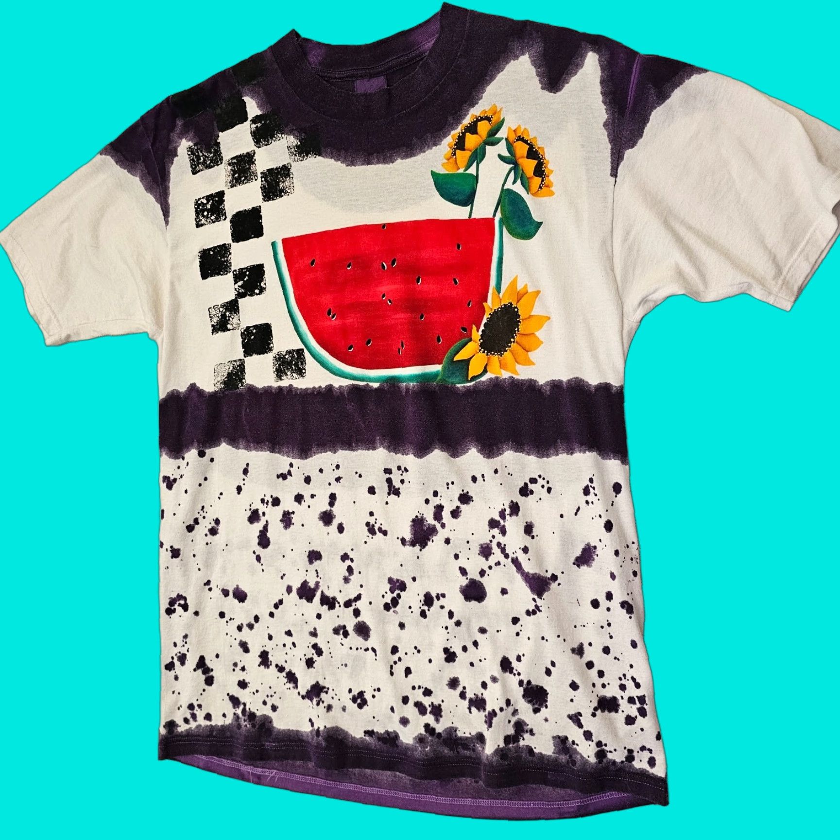 Jerzees VINTAGE Jerzees T-Shirt White & Purple Watermelon Graphic VTG Checkered Accent L Adult Unisex Shirts Short Sleeve Crew Neck 1990s Mens Womens Size US L / EU 52-54 / 3 - 1 Thumbnail