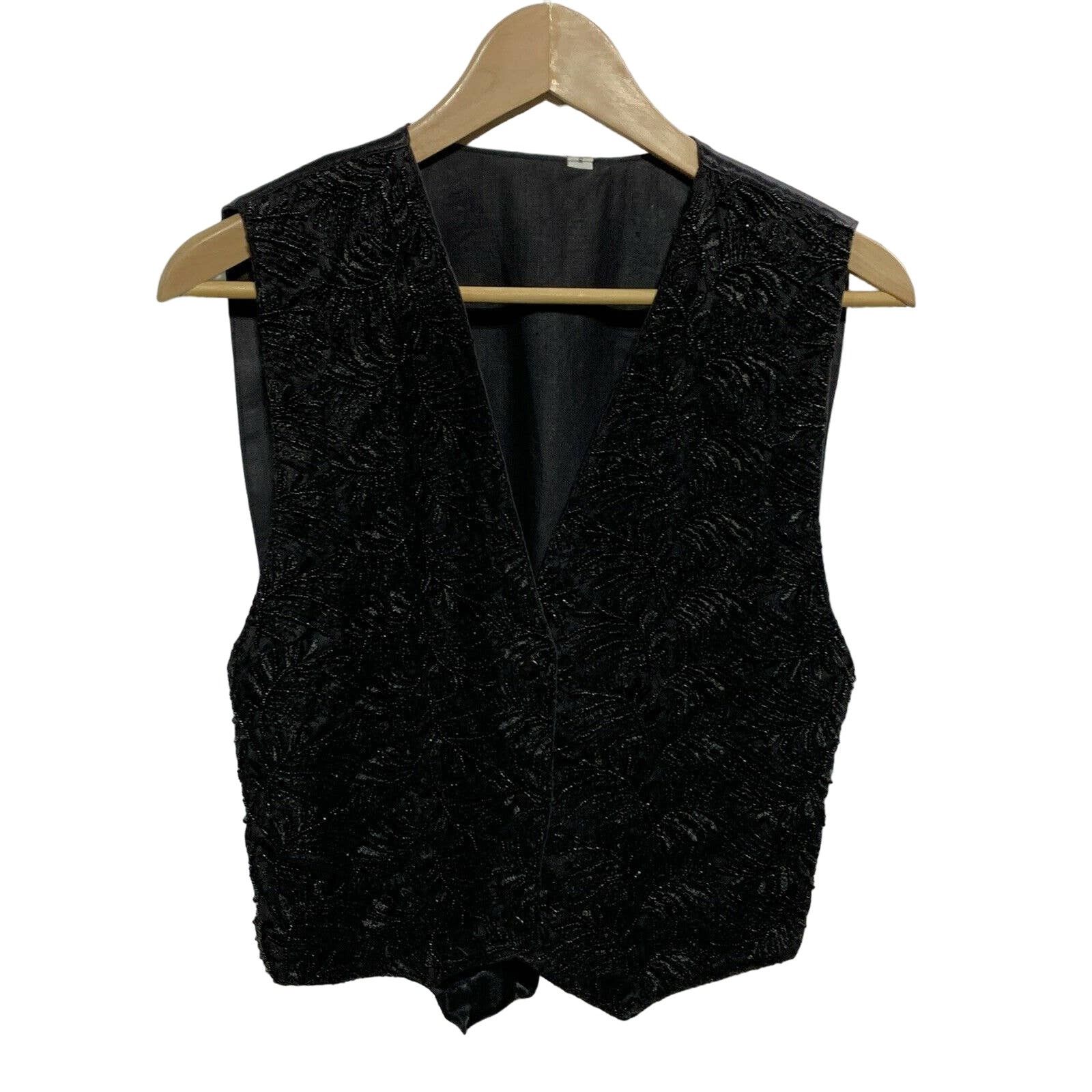 Handmade Black Handmade Beaded vintage Lace Snap vest Small 1980-1990 Size S / US 4 / IT 40 - 1 Thumbnail
