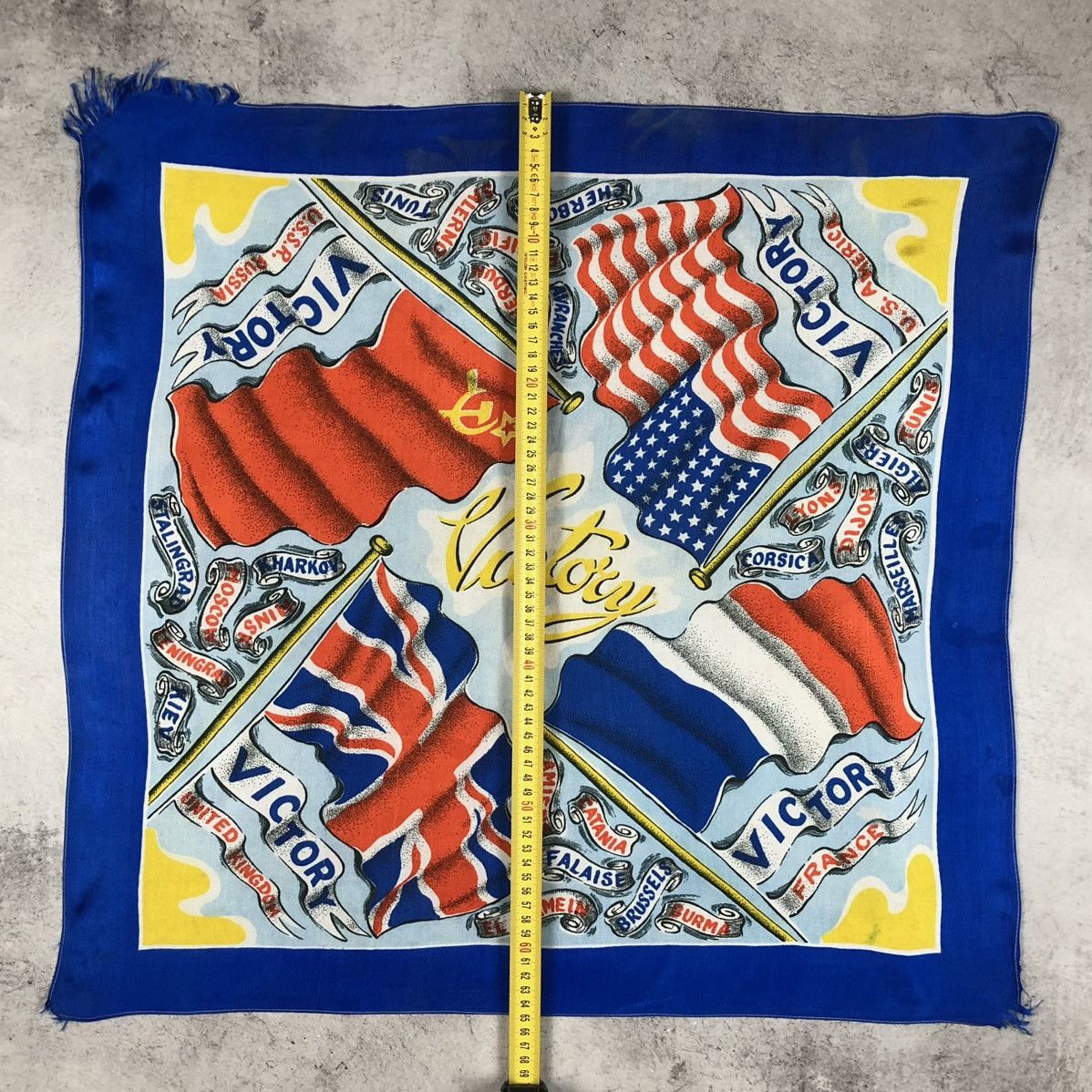Vintage 1945 WWII Kiev Moscow USSR US UK France Victory Scarf Size ONE SIZE - 17 Thumbnail