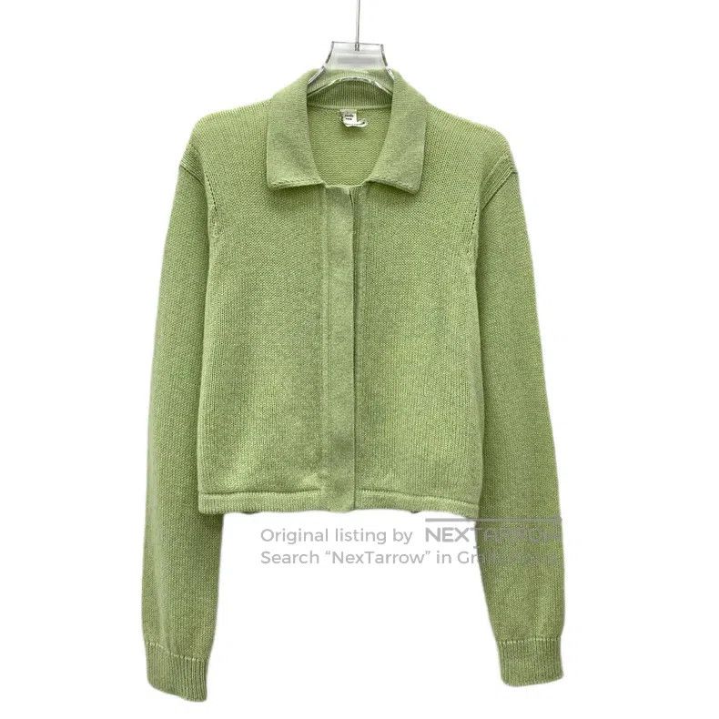 Hermes Hermes 25 light green cashmere lapel long-sleeved knit car Size S / US 4 / IT 40 - 1 Thumbnail