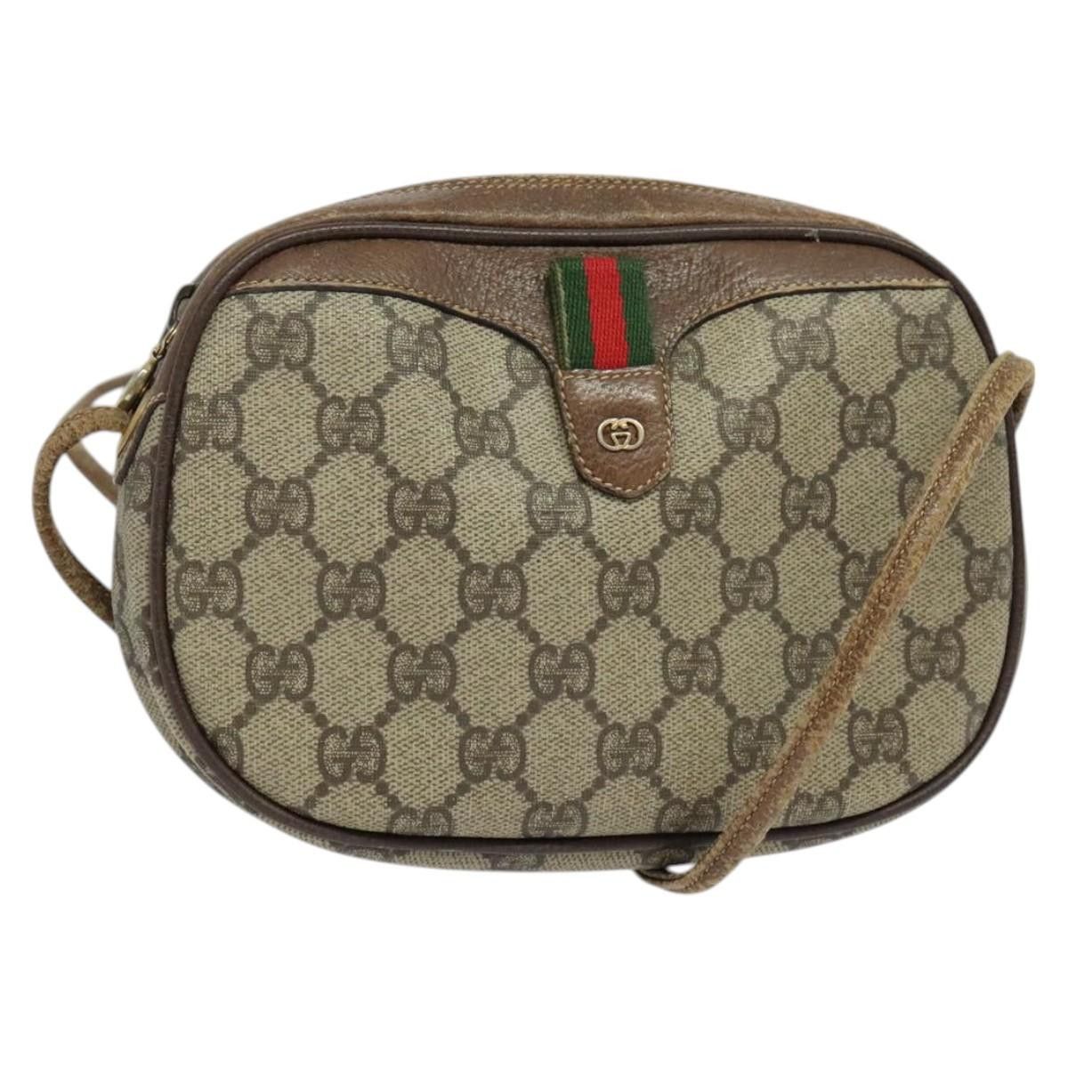 Gucci GG Supreme Web Sherry Line Shoulder Bag Pvc Leather Beige Gold Auth Ba1092 in Beige/Gold, Women's