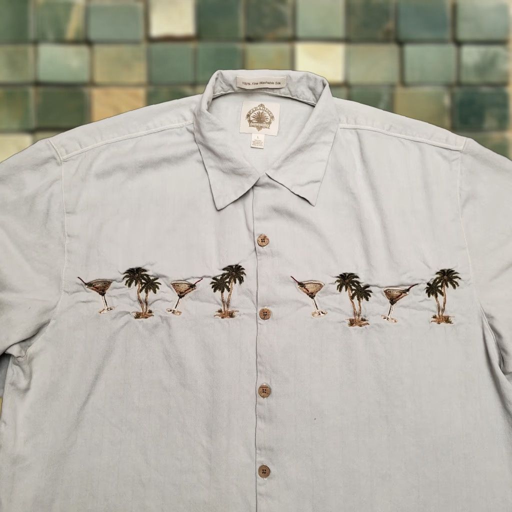 Paradise VINTAGE Paradise Hawaiian Shirt Mens Large Green 100% Silk Cocktail Martini Embroidered Paradise Green Short Sleeve Button-Up Mens L Size US L / EU 52-54 / 3 - 1 Thumbnail