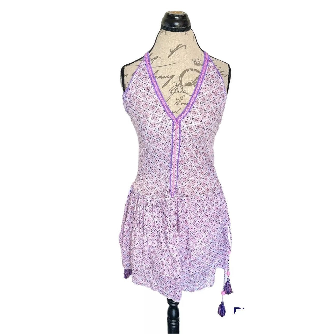 image of Poupette St Barth Mini Dress Bety Western Ruffled Size Xs in Purple, Women's