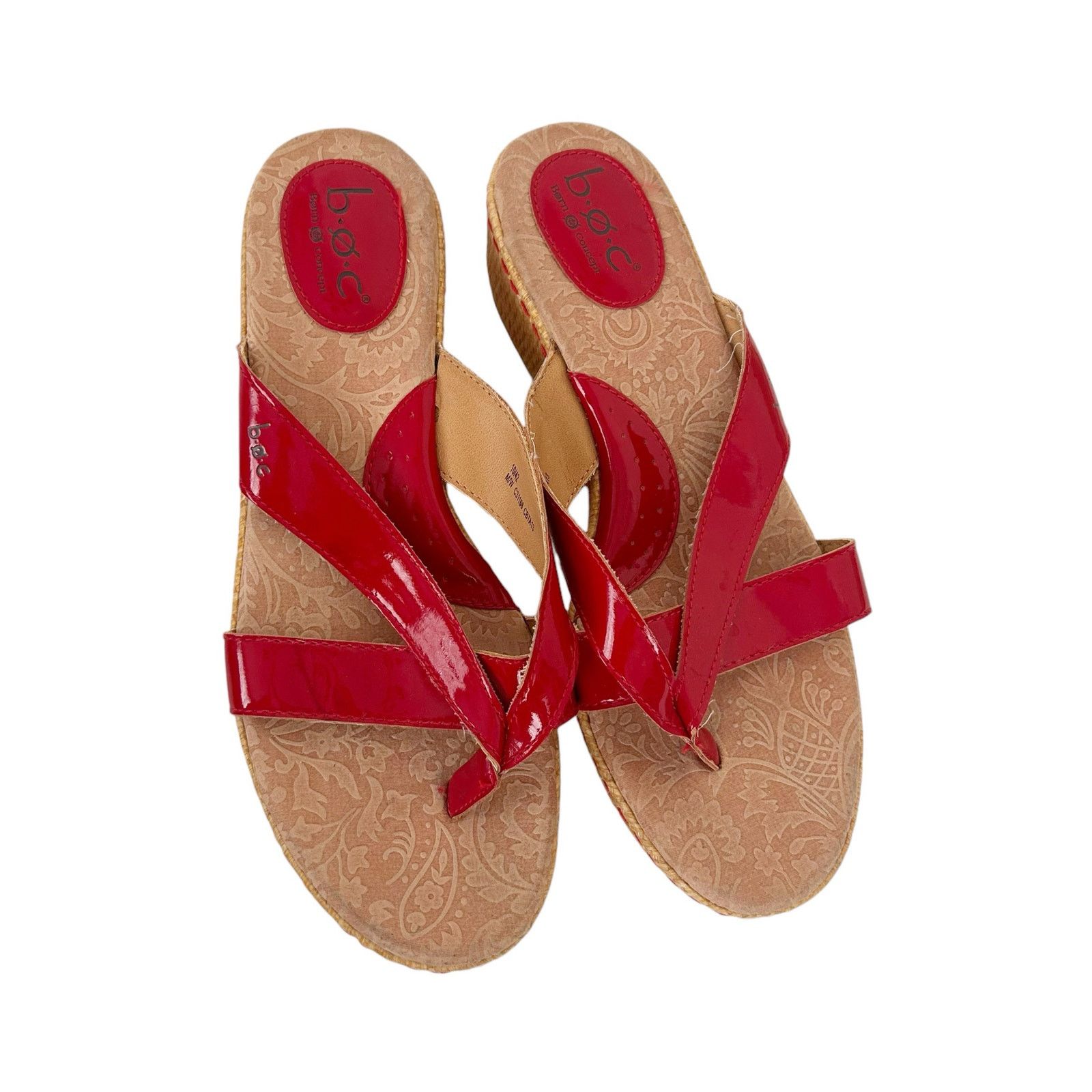 Boc BOC Red Patent Leather Cork Wedge Sandals Sz 10 Size US 10 / IT 40 - 4 Thumbnail