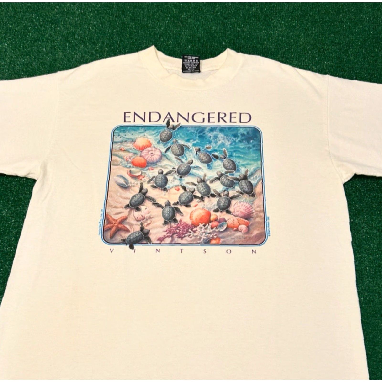 Vintage VINTAGE 90s Sea Turtles Endangered Nature Art Tee Shirt Mens Large White 1992 Size US L / EU 52-54 / 3 - 3 Thumbnail