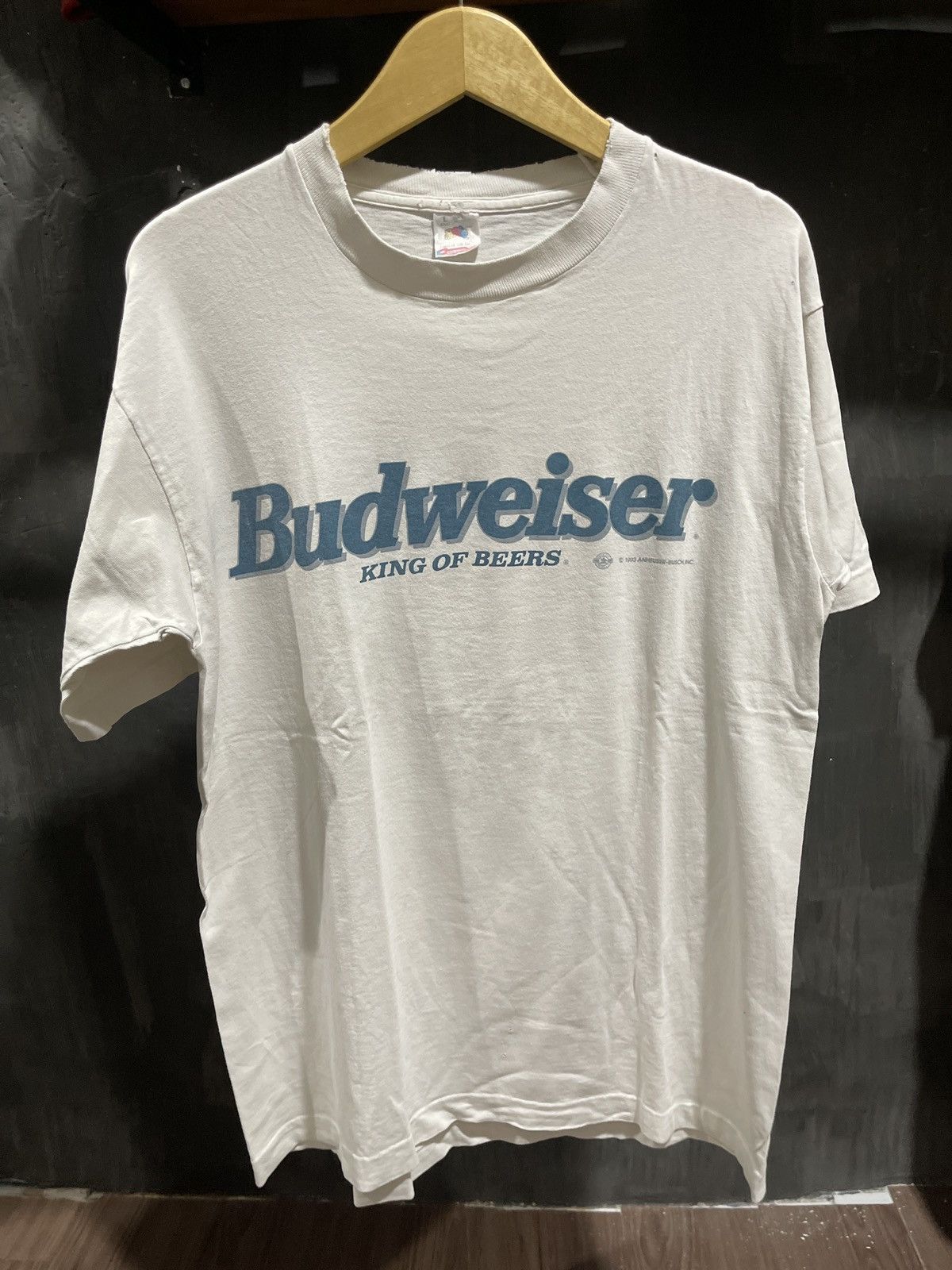 image of Budweiser x Fruit Of The Loom Vintage 1993 Budsweiser King Of Beers in White, Men's (Size Large)