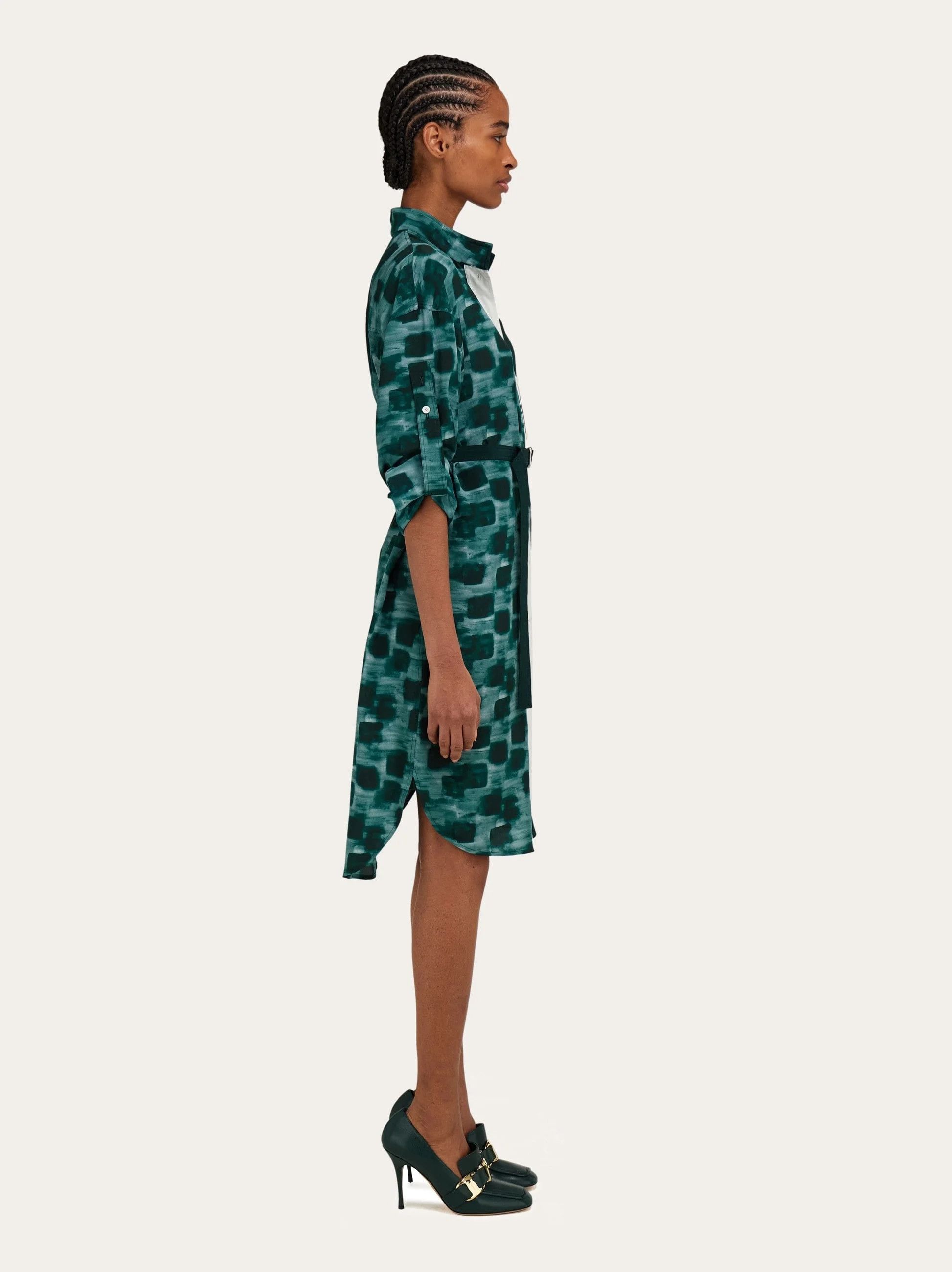 Salvatore Ferragamo o1s1rm0426 Belted Shirt Dress in Green Size L / US 10 / IT 46 - 3 Thumbnail