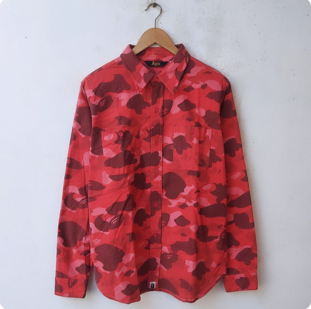 Bape Vintage BAPE Red Camo Long Sleeve Button Shirt Size US M / EU 48-50 / 2 - 2 Thumbnail