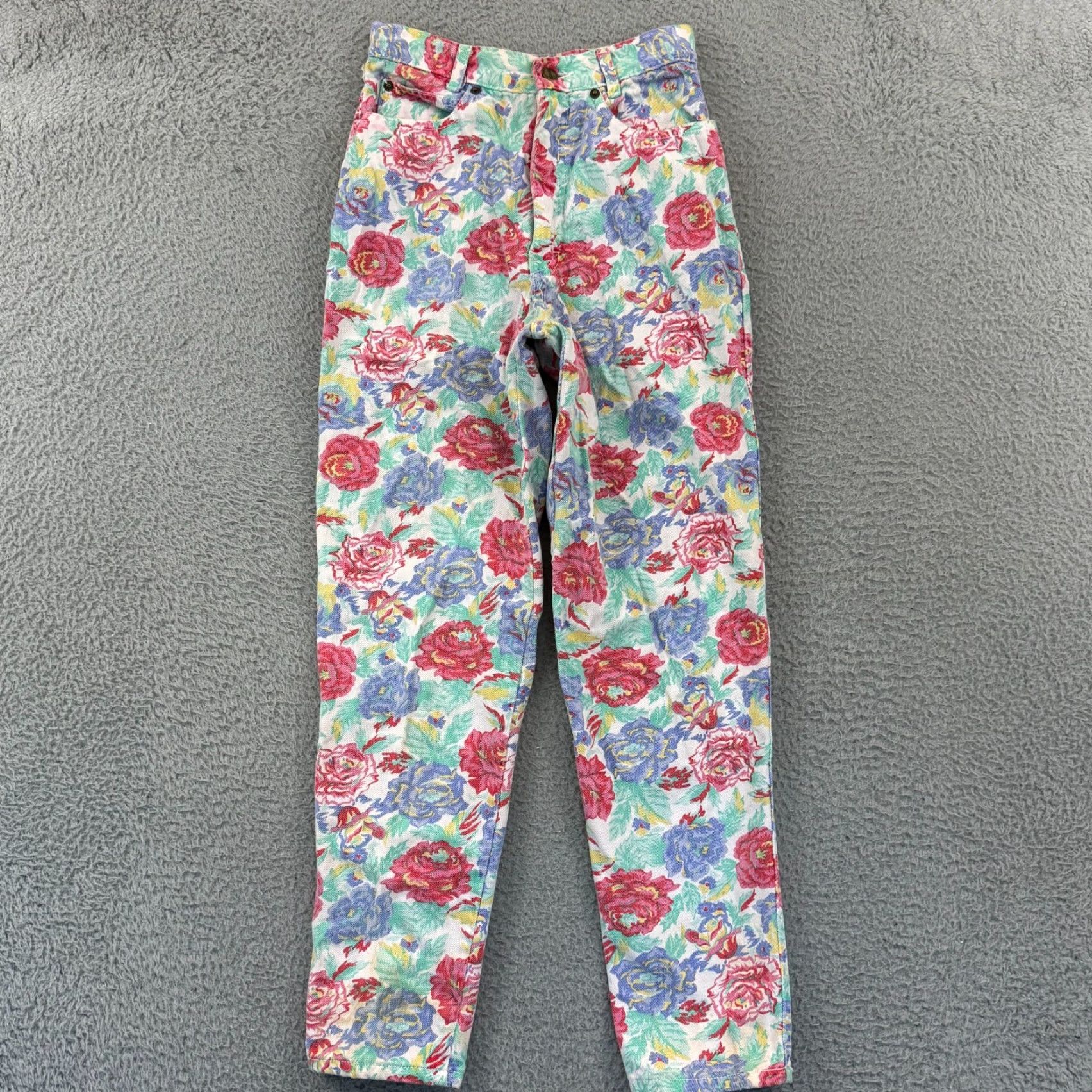 Vintage VINTAGE Palmettos Jeans Juniors 7 High Waisted Floral Pastel 80s Straight Casual Womens Boys Girls Mens Size 28" / US 6 / IT 42 - 2 Thumbnail
