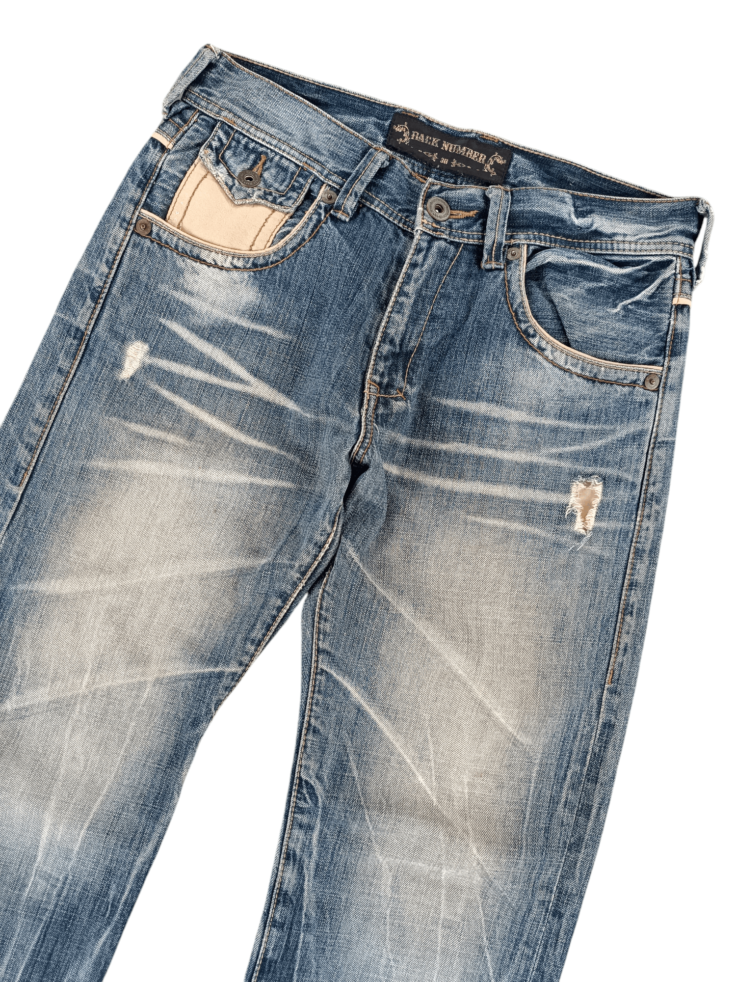 Japanese Brand 💥Flare💥90s Back Number Distress Ripped Jeans Faded Size US 32 / EU 48 - 2 Thumbnail
