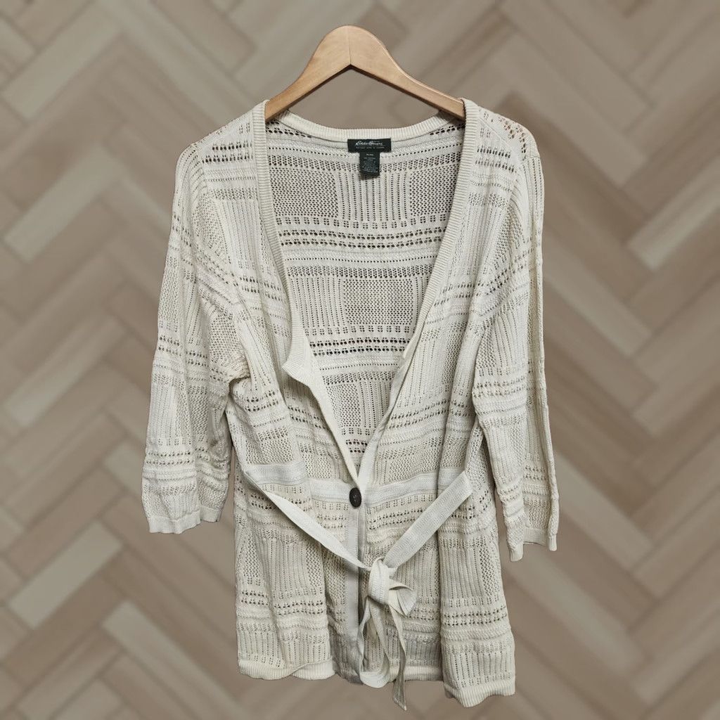 Eddie Bauer Eddie Bauer Beige Knit Cardigan Top XL Womens Cardigan Open Knit Shirt Womens XL Beige 90s? Size XL / US 12-14 / IT 48-50 - 1 Thumbnail