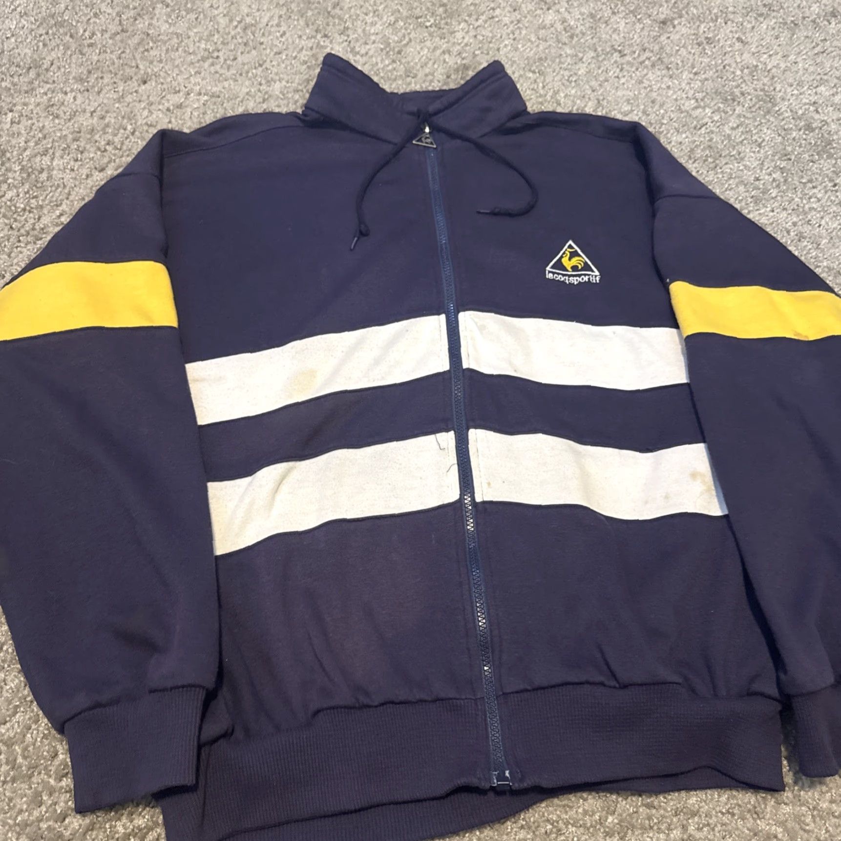 Le Coq Sportif VINTAGE Le Coq Sportif Navy Blue White Full Zip Polyester Cotton Track Jacket Unisex Adults L Blue 80s Mens Womens Size US L / EU 52-54 / 3 - 3 Thumbnail