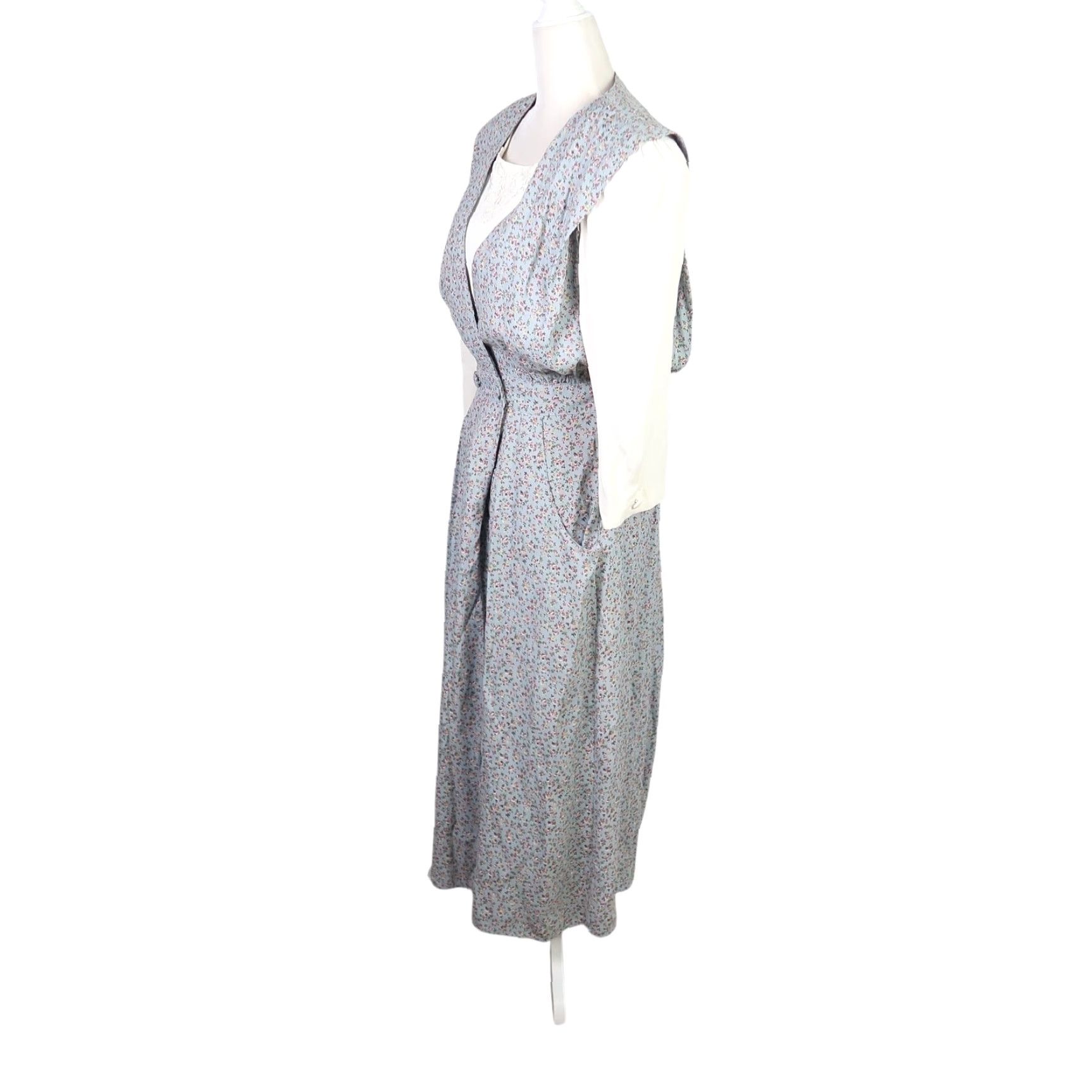 Vintage VINTAGE R.J. Stevens Floral Midi Dress Shirt Dress 6 Women Long Sleeve Blue Acetate Rayon 80s 90s Size M / US 6-8 / IT 42-44 - 3 Thumbnail