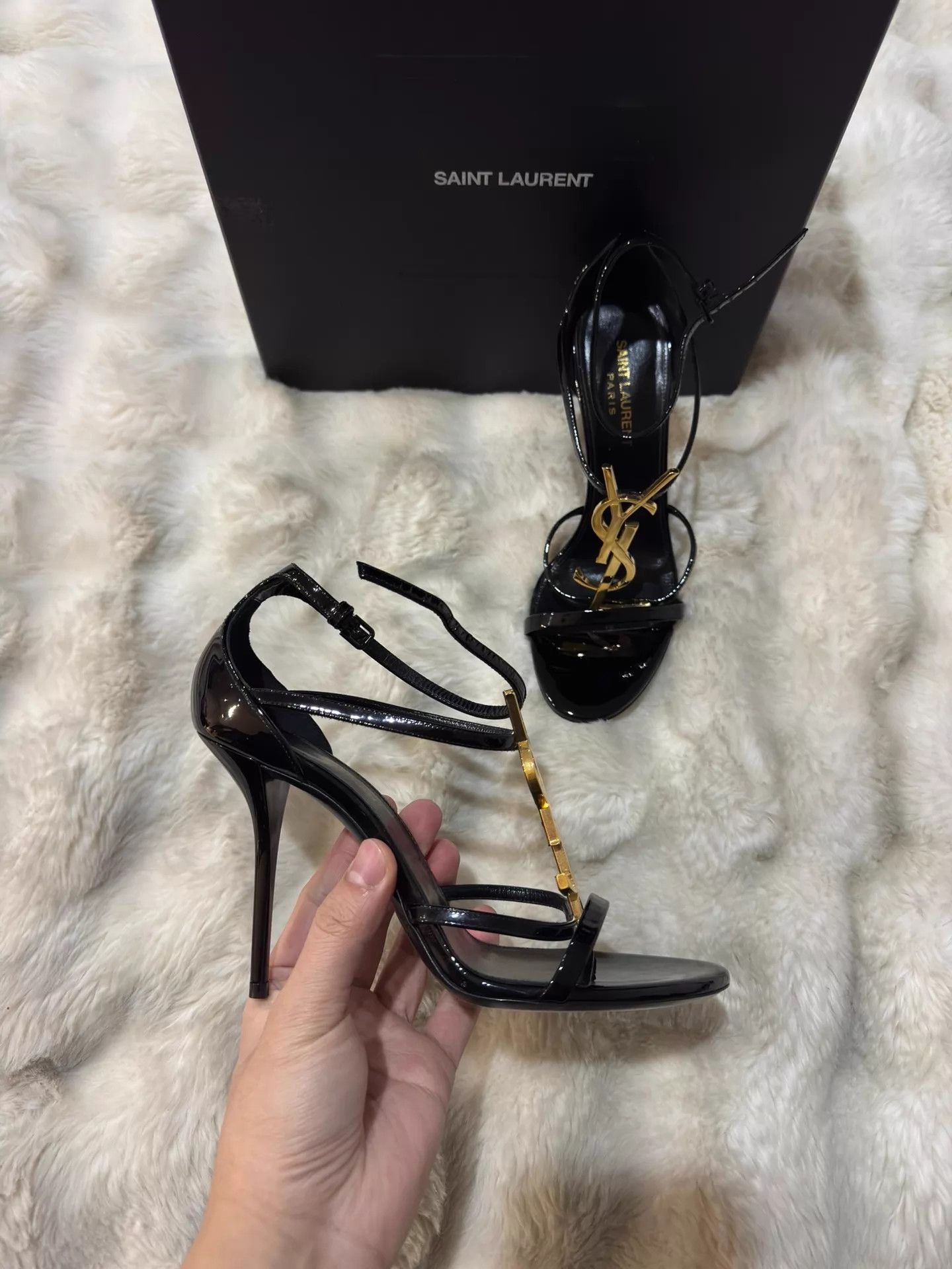 Saint Laurent Paris Saint Laurent Classic Black Gold Heels 38 Size US 7.5 / IT 37.5 - 2 Thumbnail