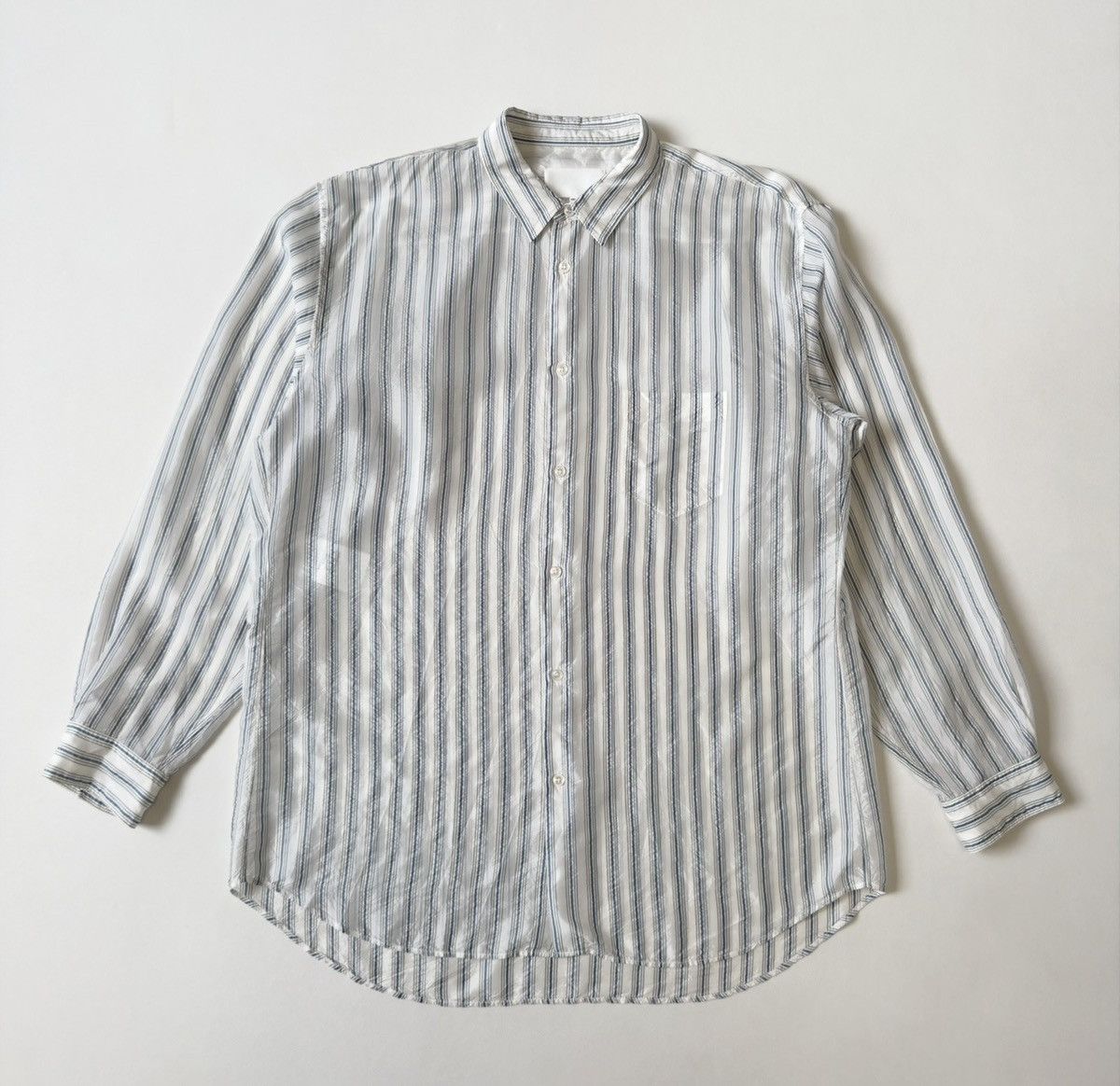 Maison Margiela S/S 20 White/Blue Crinkle Nylon Striped Shirt Size US XL / EU 56 / 4 - 21 Thumbnail