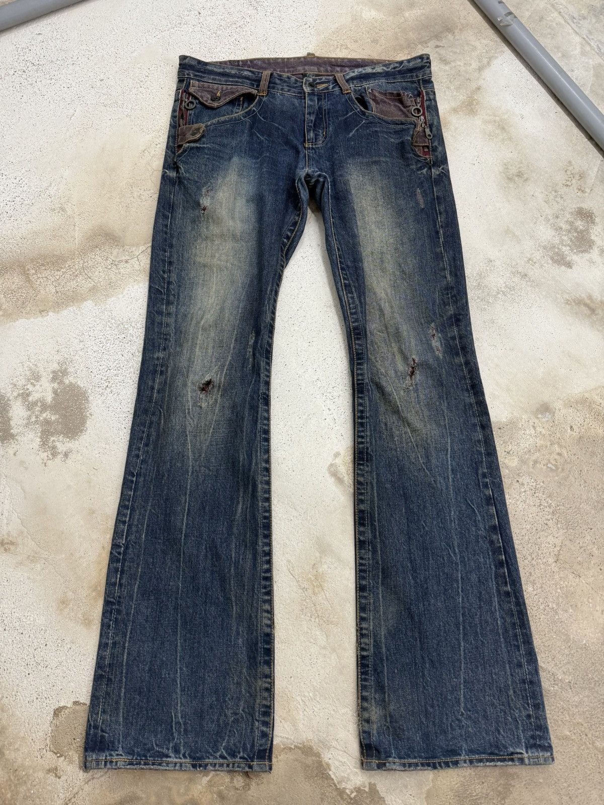 semanticdesign Semanticdesign Japanese Mudwash Studded Flare Denim Pants Size US 35 - 1 Thumbnail