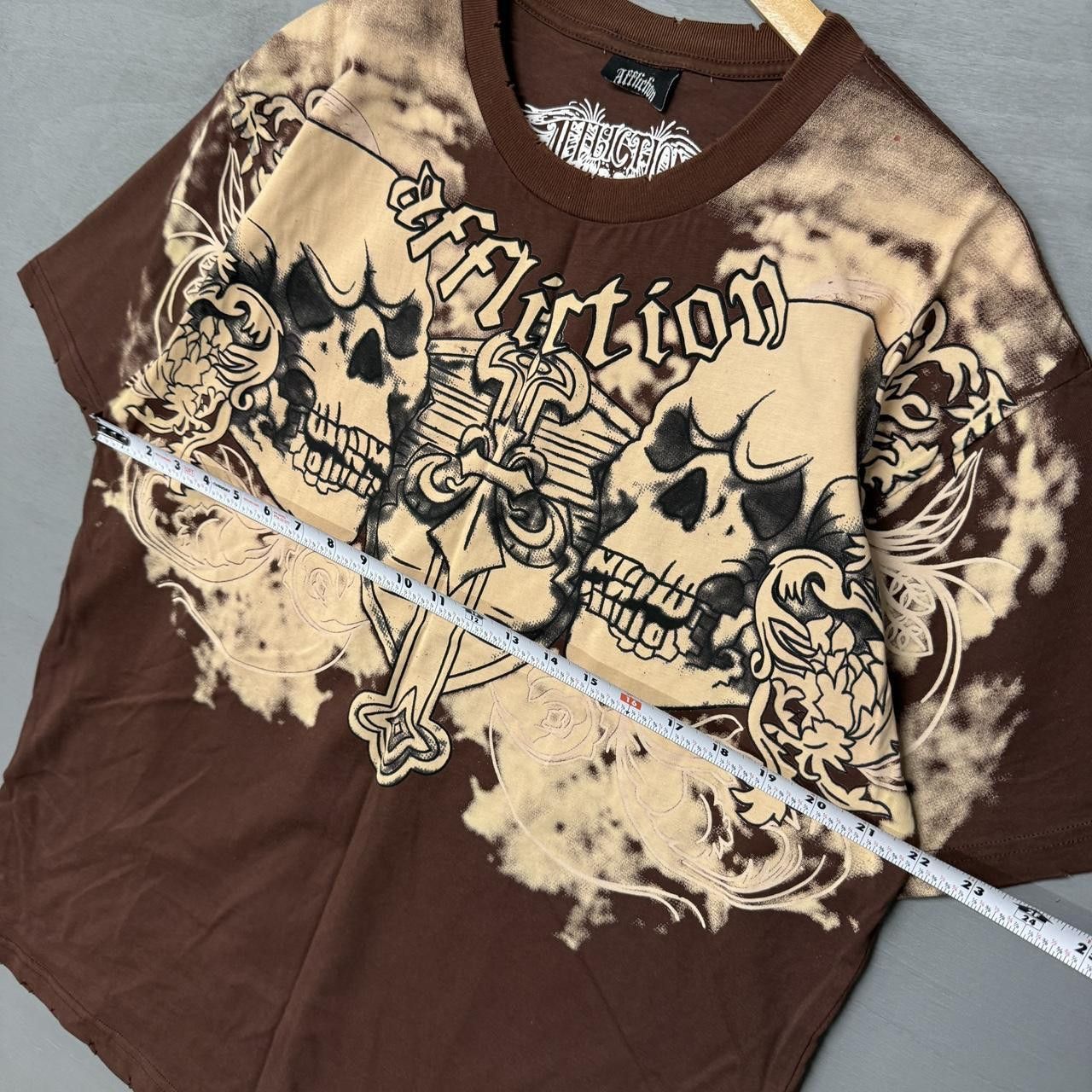 Affliction Y2K Rare Affliction Skulls Crazy Brown Splatter Shirt XL Size US XL / EU 56 / 4 - 5 Thumbnail