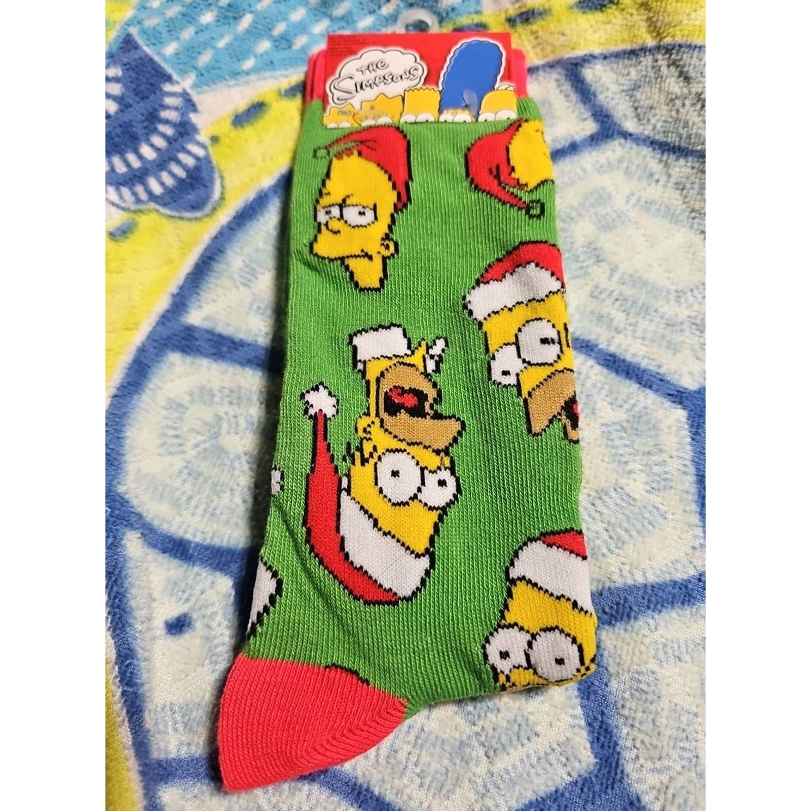 Vintage NEW The SIMPSONS Christmas Crew Socks HOMER & BART In Santa Hats SZ 6-12 Size ONE SIZE - 2 Thumbnail