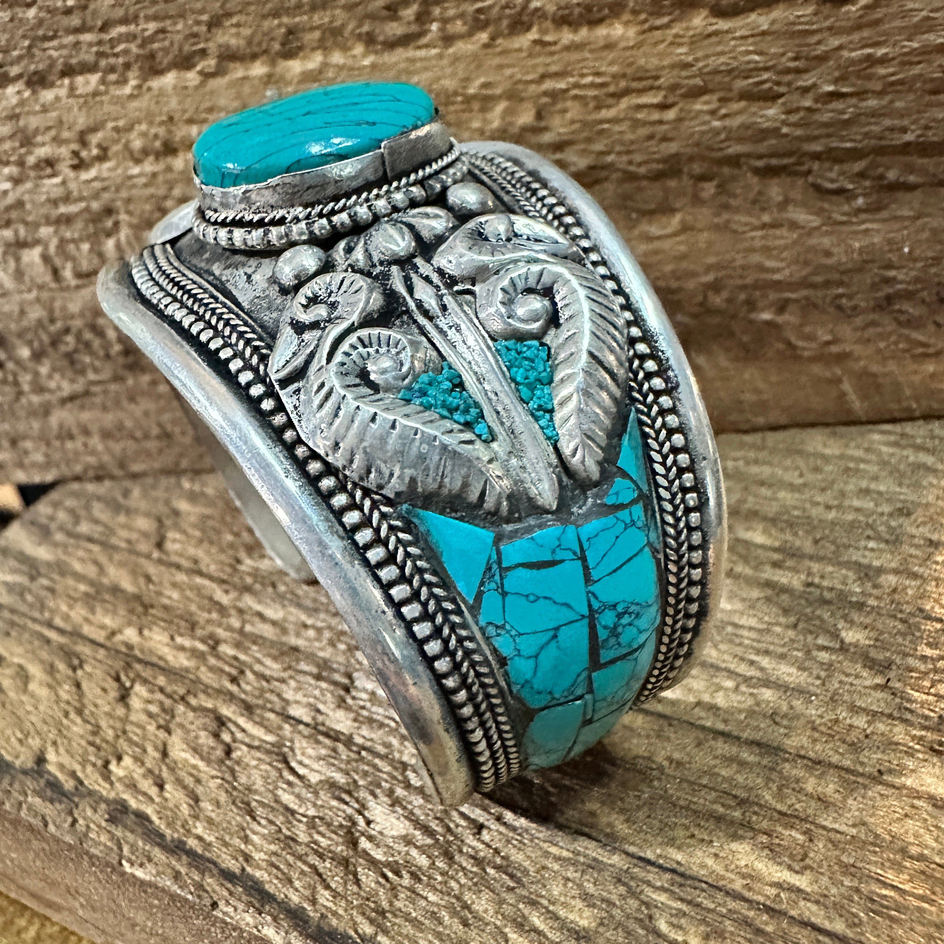 Other German Silver Bangle with Vibrant Blue Turquoise Natural Sto Size ONE SIZE - 2 Thumbnail