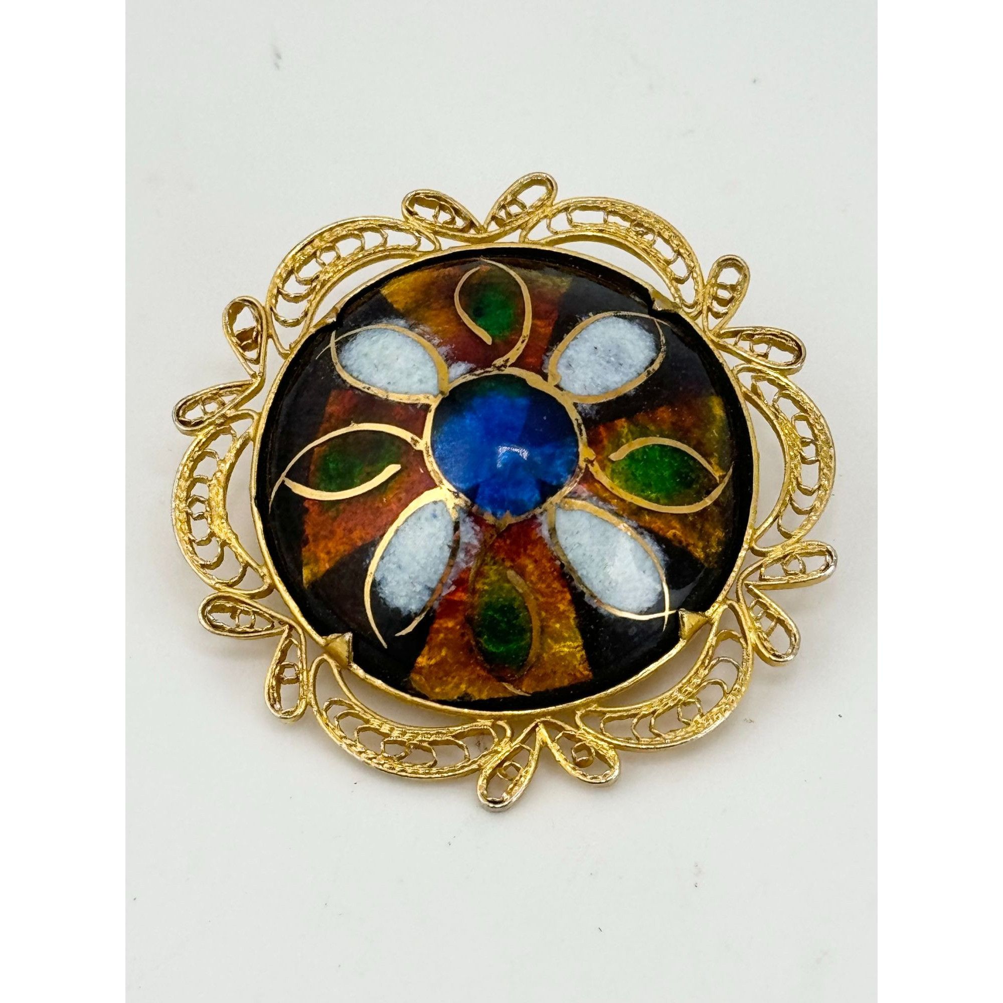 Vintage Vintage enamel filigree brooch pin Size ONE SIZE - 3 Thumbnail