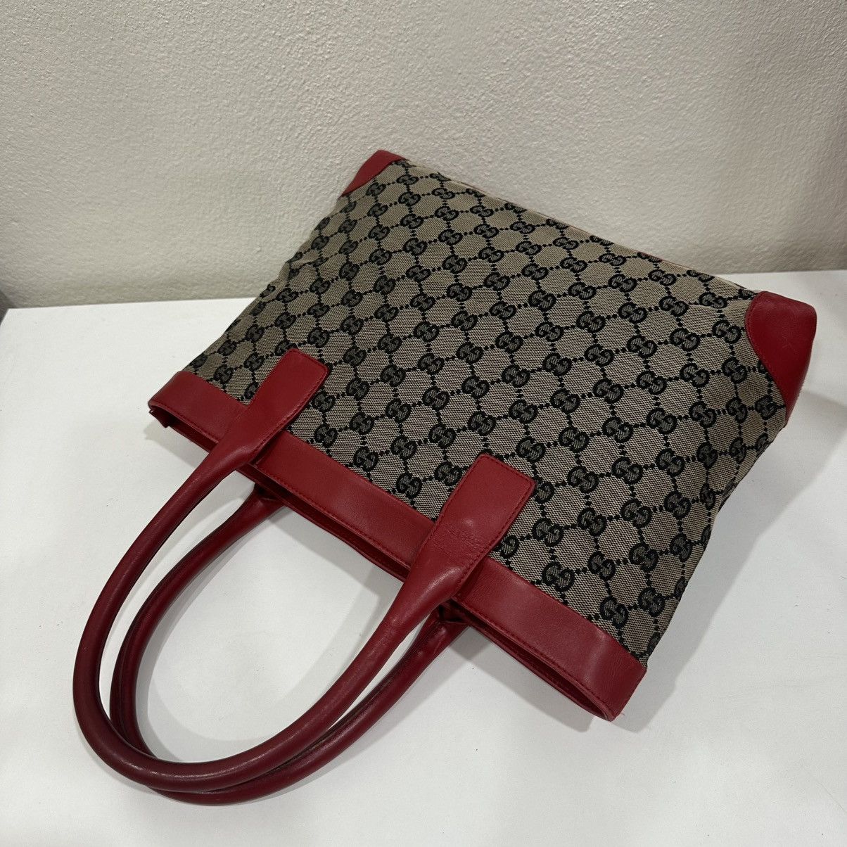 Gucci ‼️YES‼️ GUCCI GG MONOGRAM CANVAS RED LEATHER TOTE HANDBAG Size ONE SIZE - 4 Thumbnail