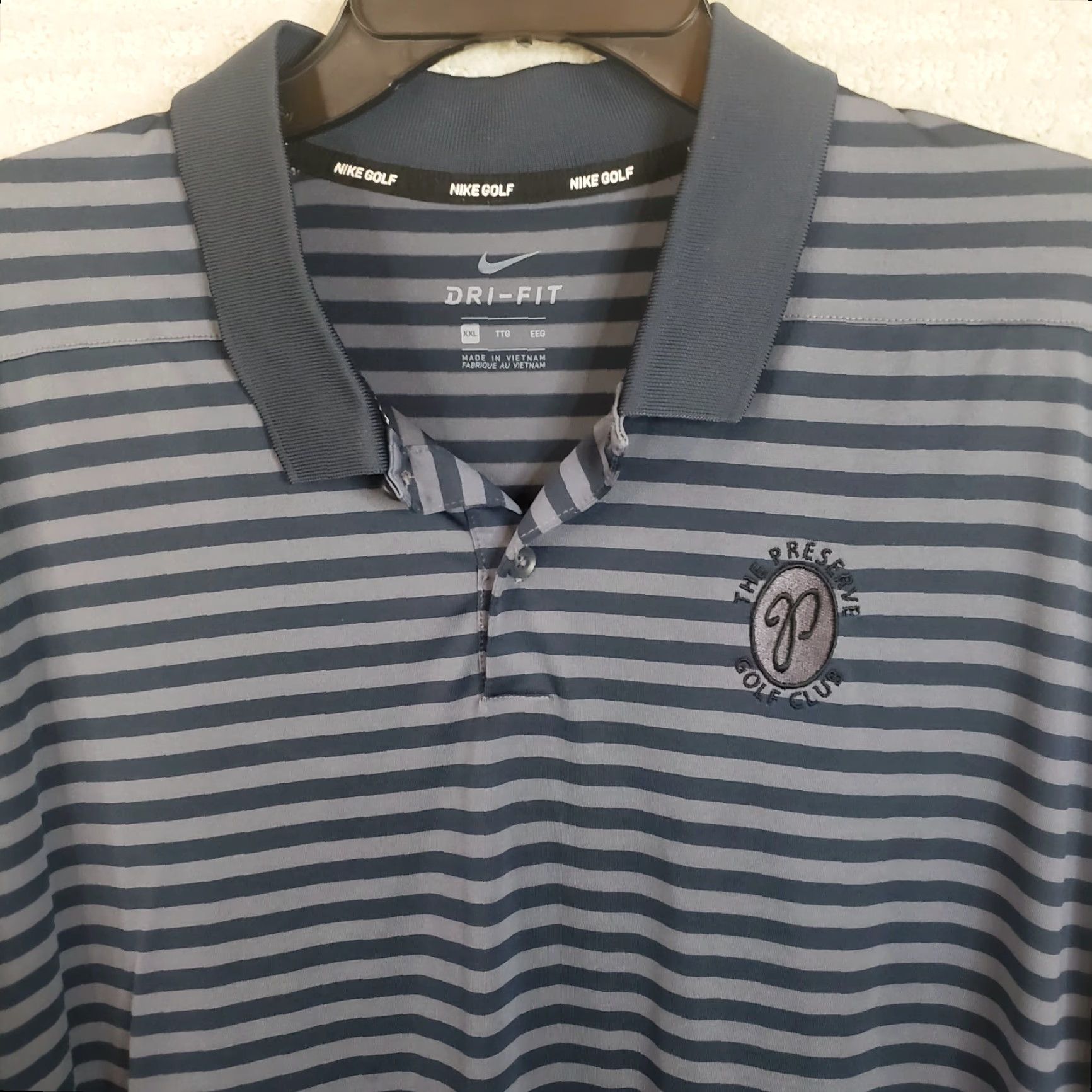 Nike Nike Golf Polo Shirt Mens 2XL Blue Gray Striped Swoosh Dri-Fit Logo Polo Shirt Golf Tee Regular Short Sleeve Mens Size US XXL / EU 58 / 5 - 3 Thumbnail