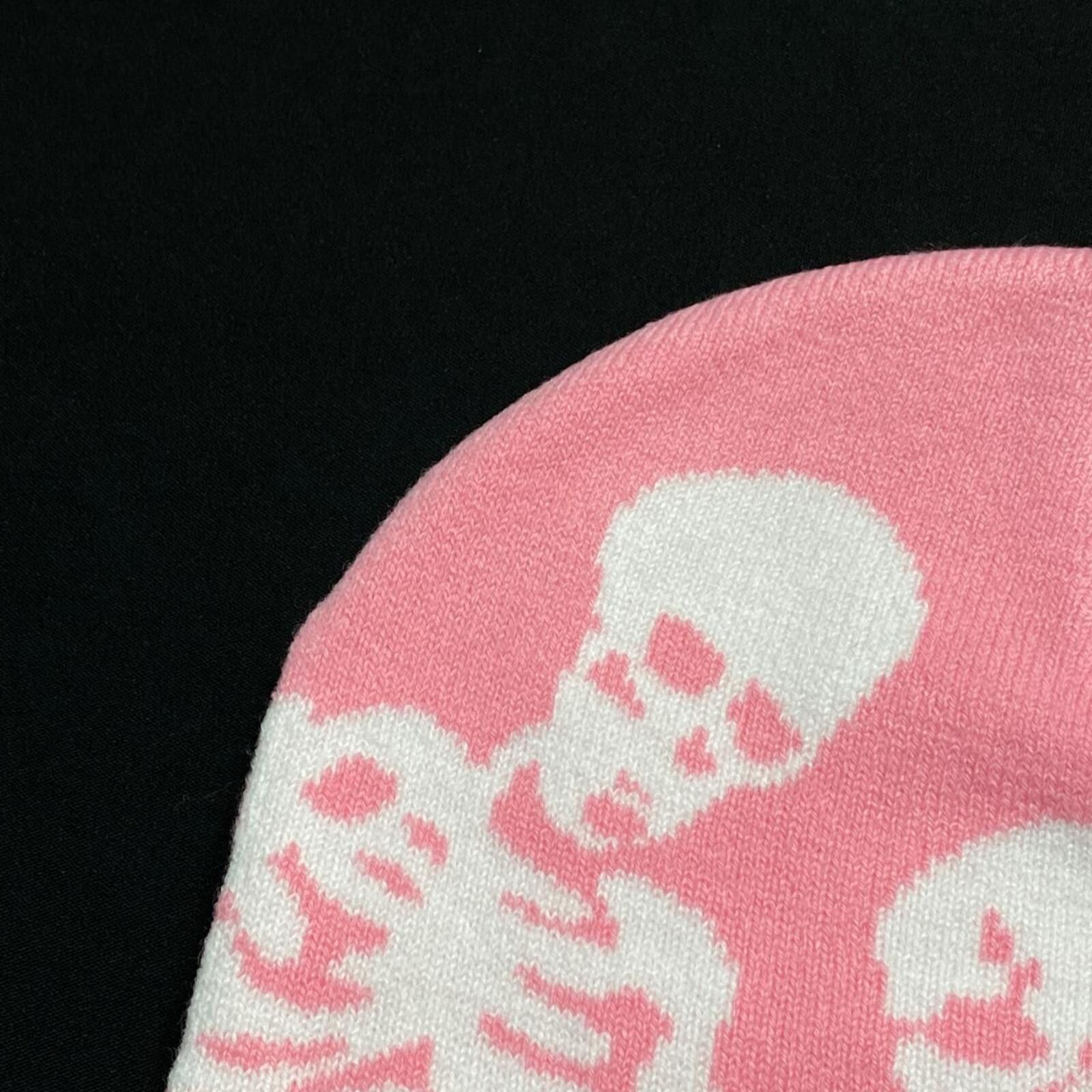 Japanese Brand Y2k Skeleton Graphic design No Cuff Knit Pink Beanie Size ONE SIZE - 3 Thumbnail