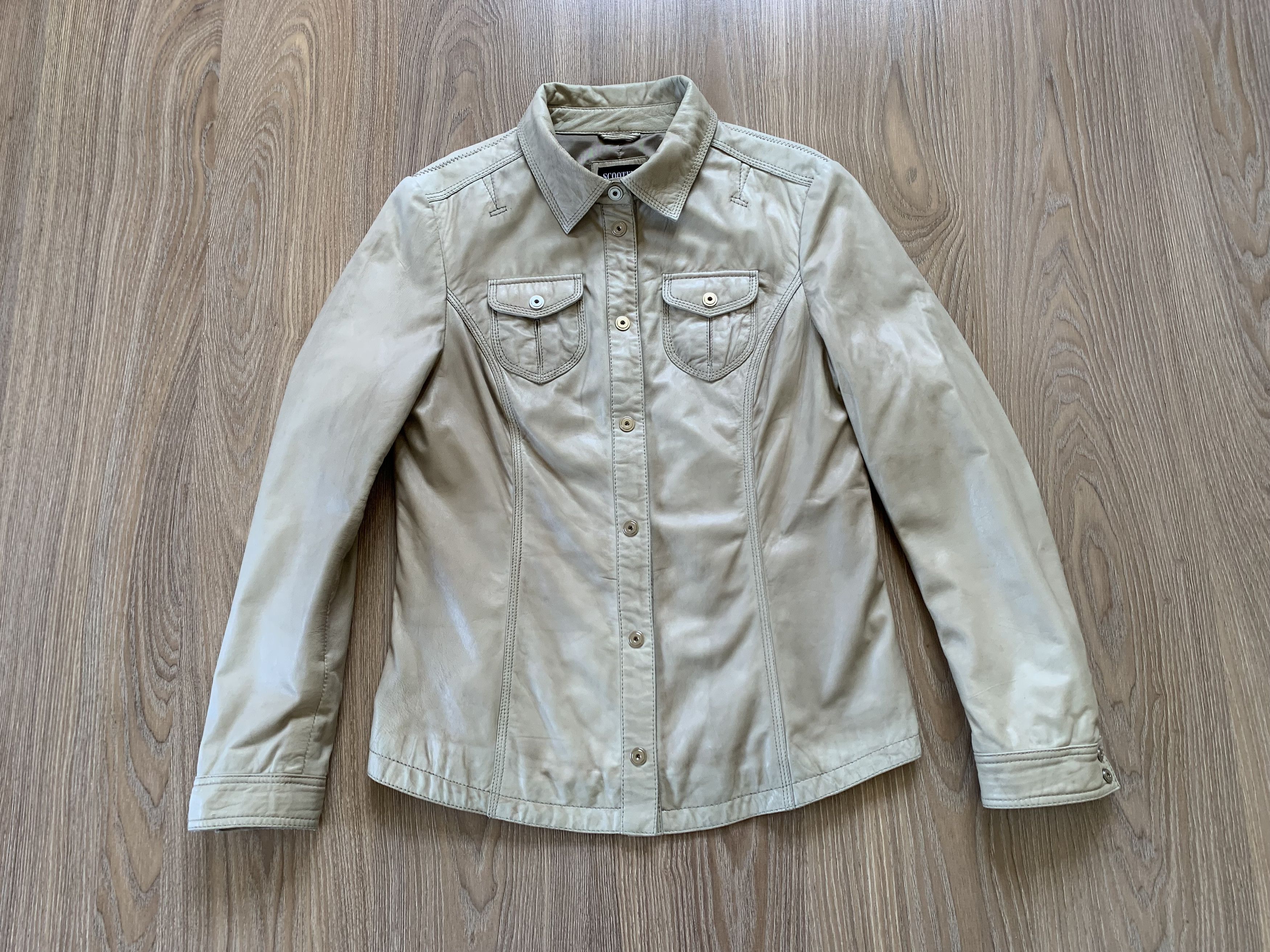 Japanese Brand Scooter Vintage Womens Beige Soft Leather Jacket Size S / US 4 / IT 40 - 10 Thumbnail