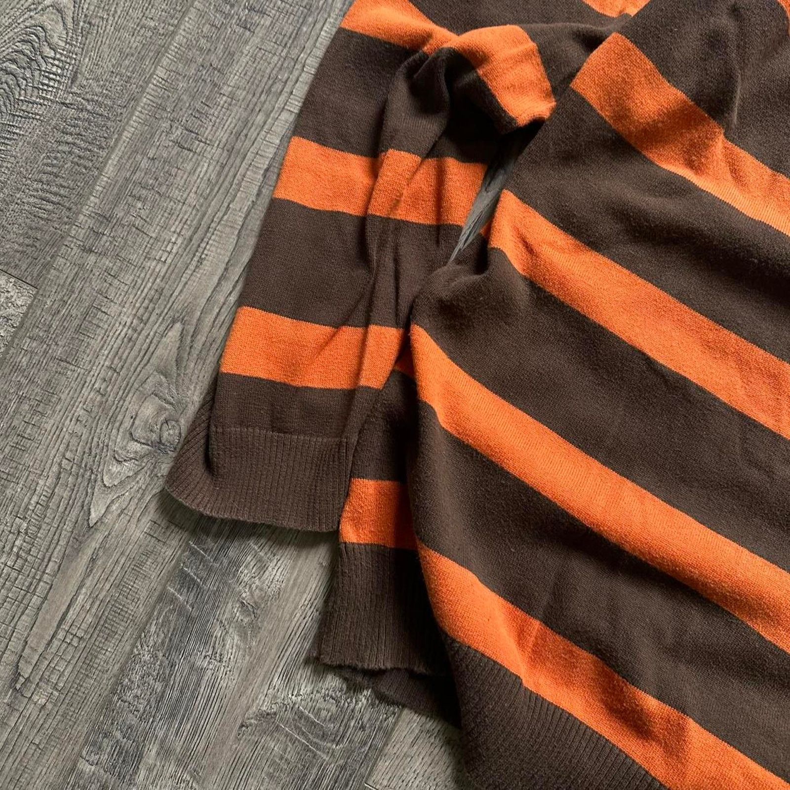Vintage Vintage Y2K 00s Orange Brown Striped Basic Pullover Sweater Size US L / EU 52-54 / 3 - 5 Thumbnail