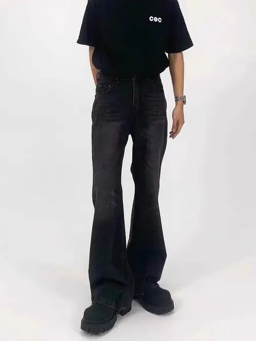Japanese Brand Street Carbon Black Heavy Micro Flare Wide Leg Jeans Size US 34 / EU 50 - 3 Thumbnail