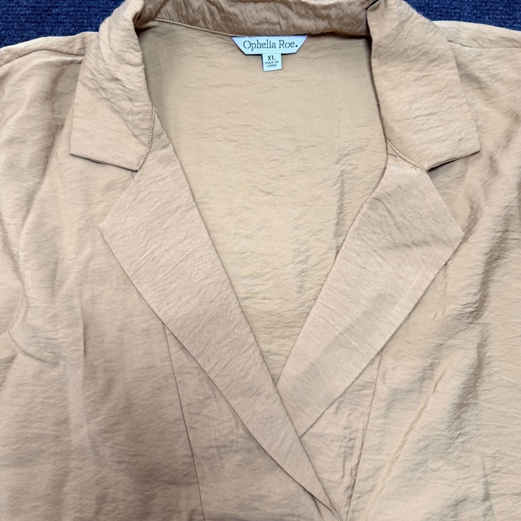 Vintage Ophelia Roe Blouse Womens XL Beige Collared Short Sleeve Rayon Top Casual Size XL / US 12-14 / IT 48-50 - 3 Thumbnail