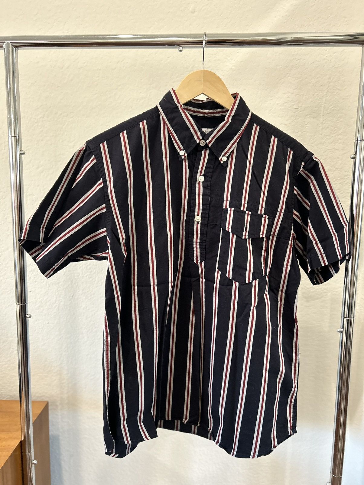 Engineered Garments SS19 Popover BD Shirt - Navy/Red Regimental Stripe size S Size US S / EU 44-46 / 1 - 1 Thumbnail