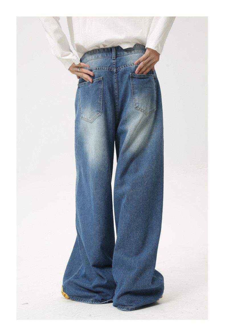 Japanese Brand × Jean Blue Washed Creased Vintage Wide Leg Jeans Size US 32 / EU 48 - 4 Thumbnail