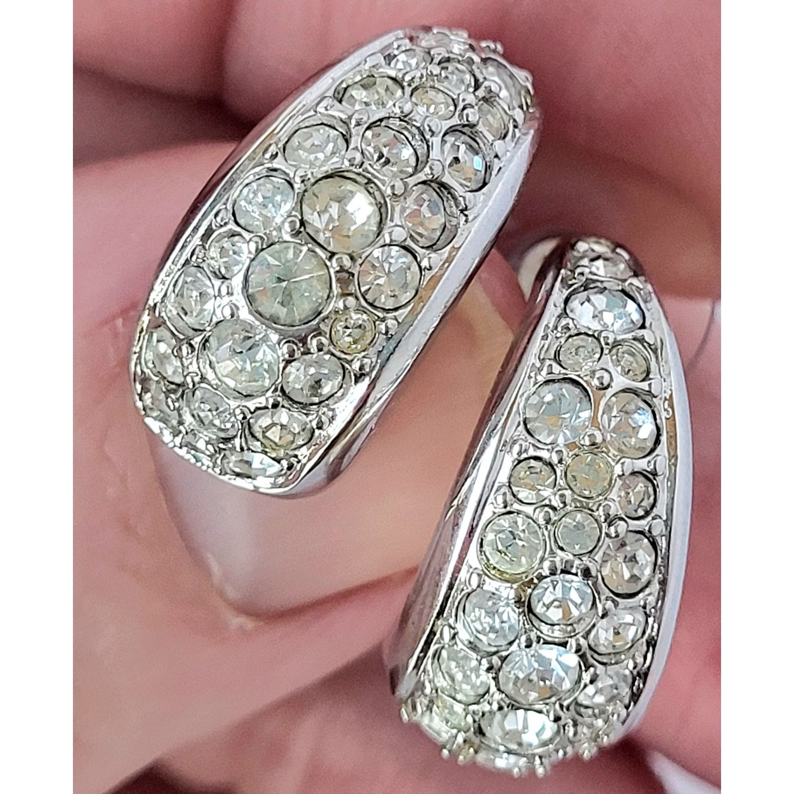 Swarovski Genuine Swarovski Crystal Half Hoop Earrings Pierced Silver Size ONE SIZE - 1 Thumbnail