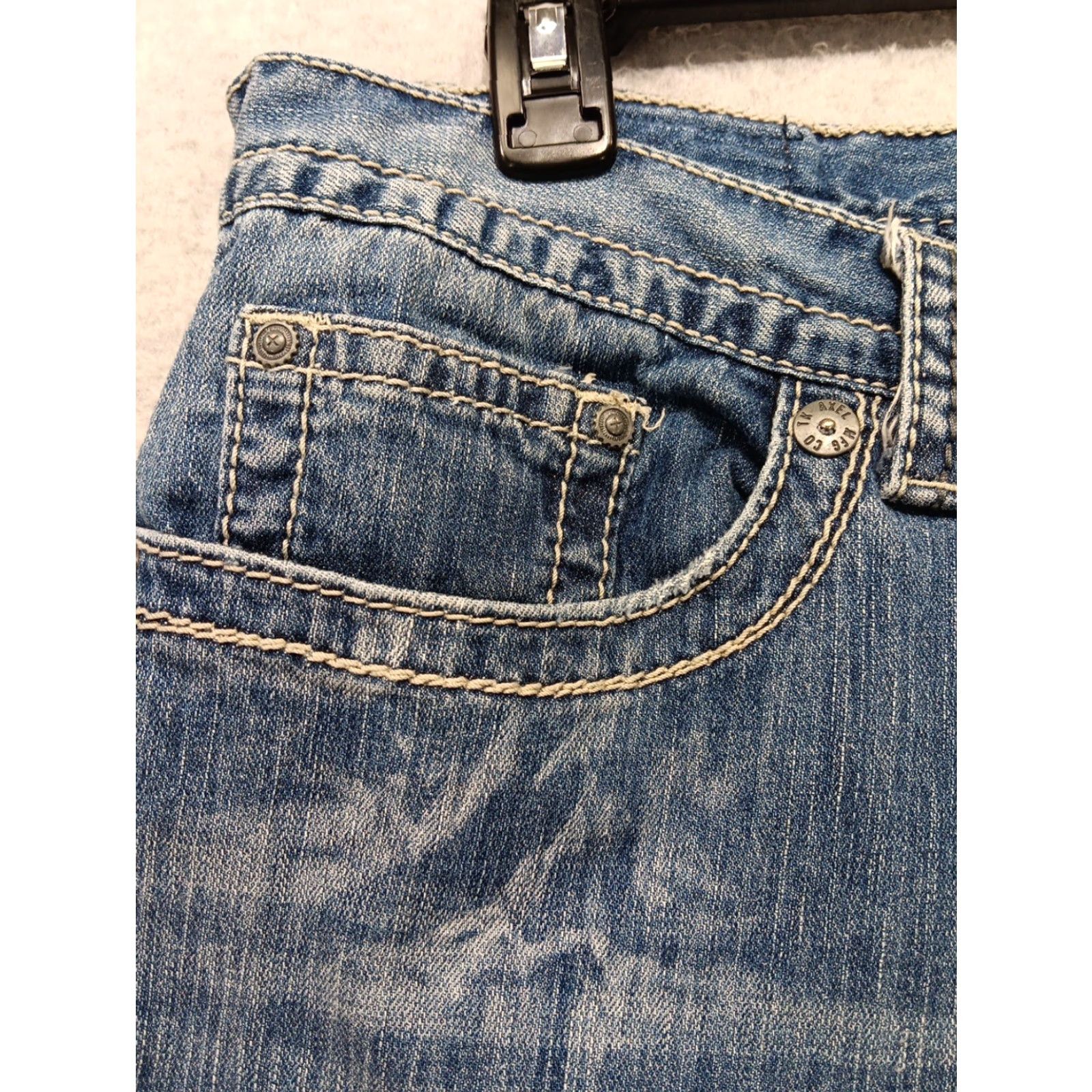 Denime Axel Jeans Mens Size 38 Relaxed Straight Blue Denim Zip Pocket Logo 38x30 Actual 38x28 Vintage No Pattern Solid Size US 38 / EU 54 - 3 Thumbnail