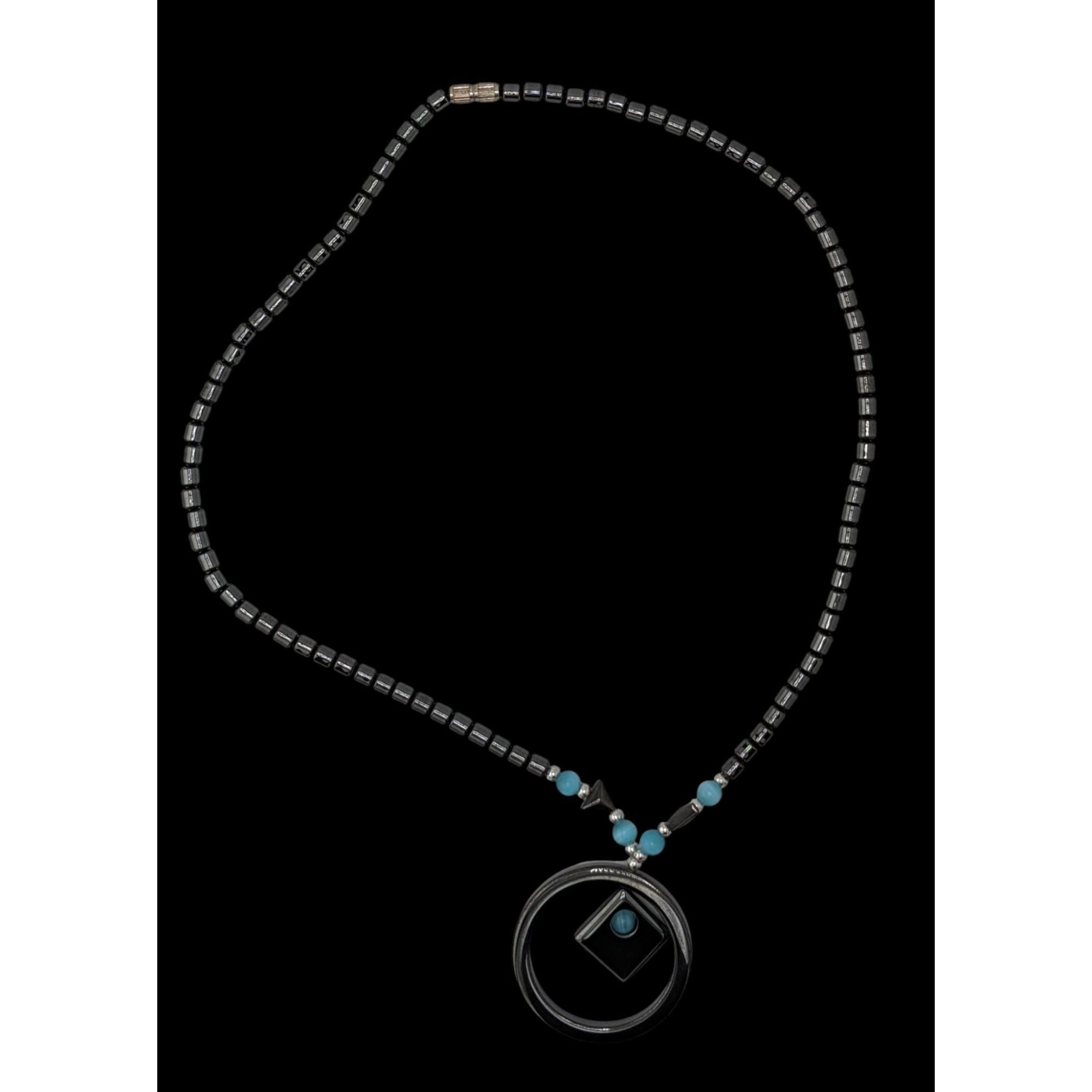Other Hematite Geometric Beaded Pendant Necklace With Blue Cateye Size ONE SIZE - 2 Thumbnail