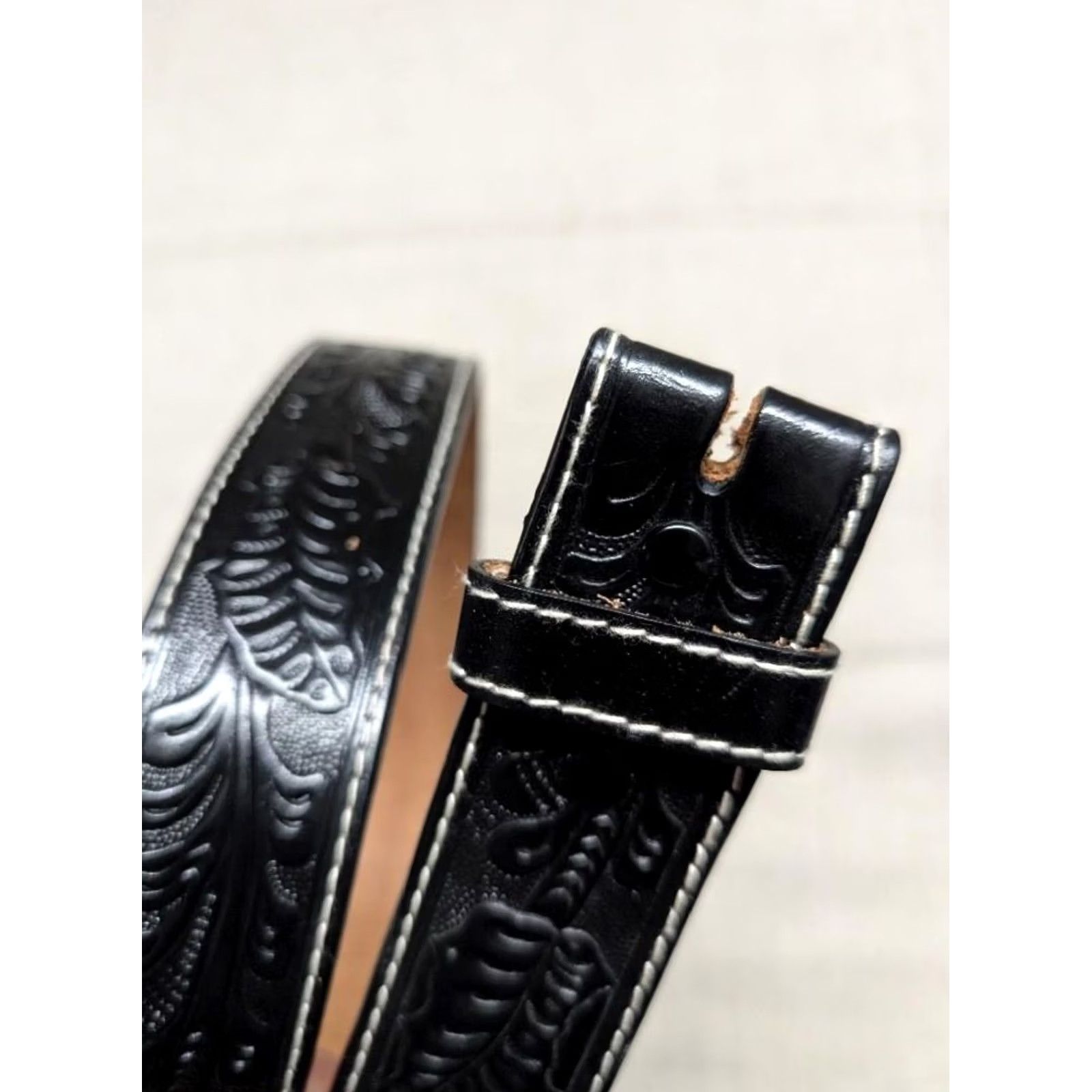 Vintage VINTAGE WESTERN belt COWBOY rodeo black leather buckle TOOLED size 40 Y2K Men Size 40 - 7 Thumbnail