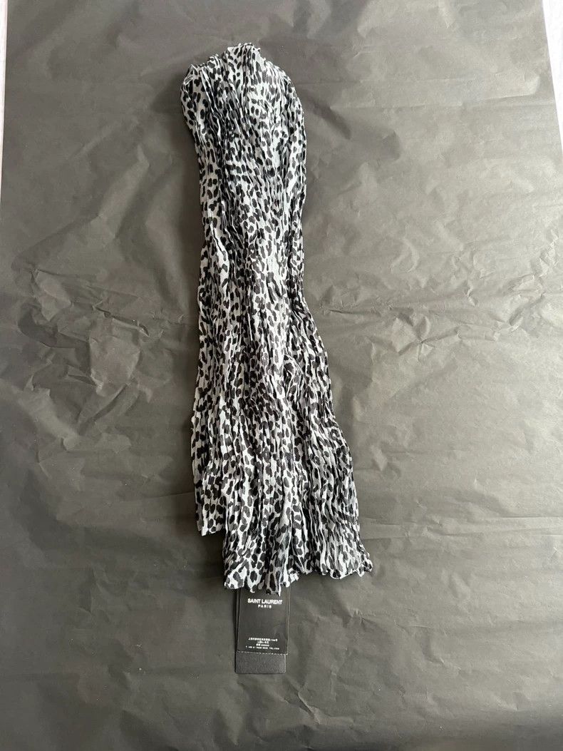 Saint Laurent Paris saint laurent parisGrey leopard-print pleated silk scarf 25 Size ONE SIZE - 1 Thumbnail