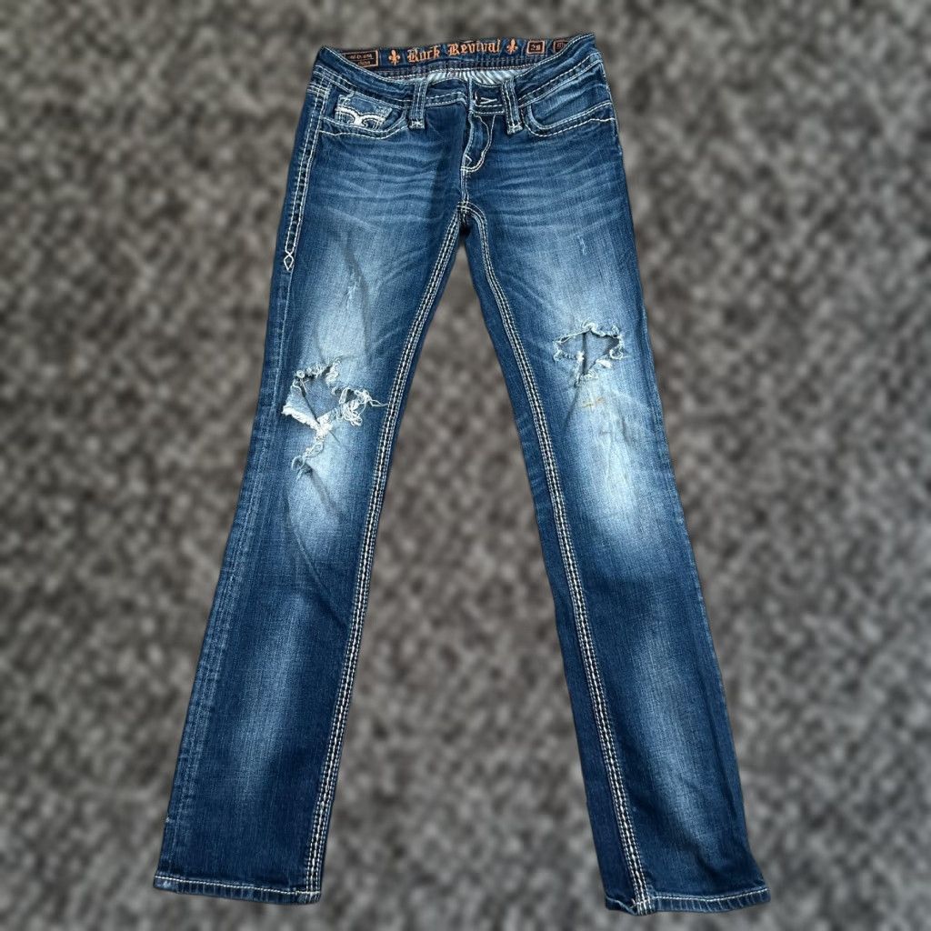 Rock Revival Jeans Womens 28 Straight Dark Wash Denim Regular Fit 5-Pocket Blue