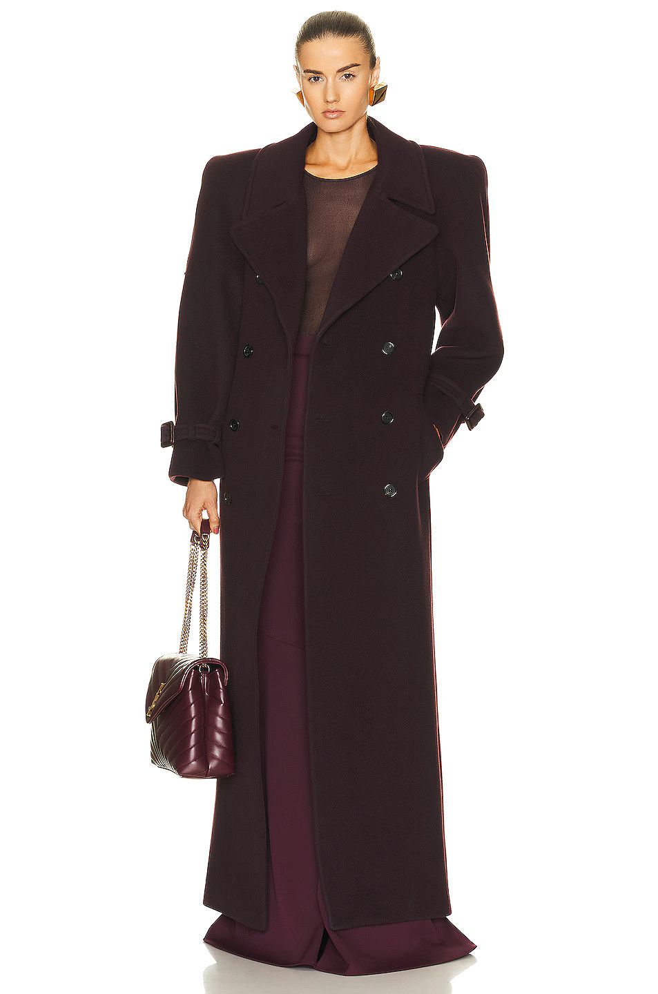 Saint Laurent Paris os11x0624 Wool Coats in Grenat Size S / US 4 / IT 40 - 2 Thumbnail