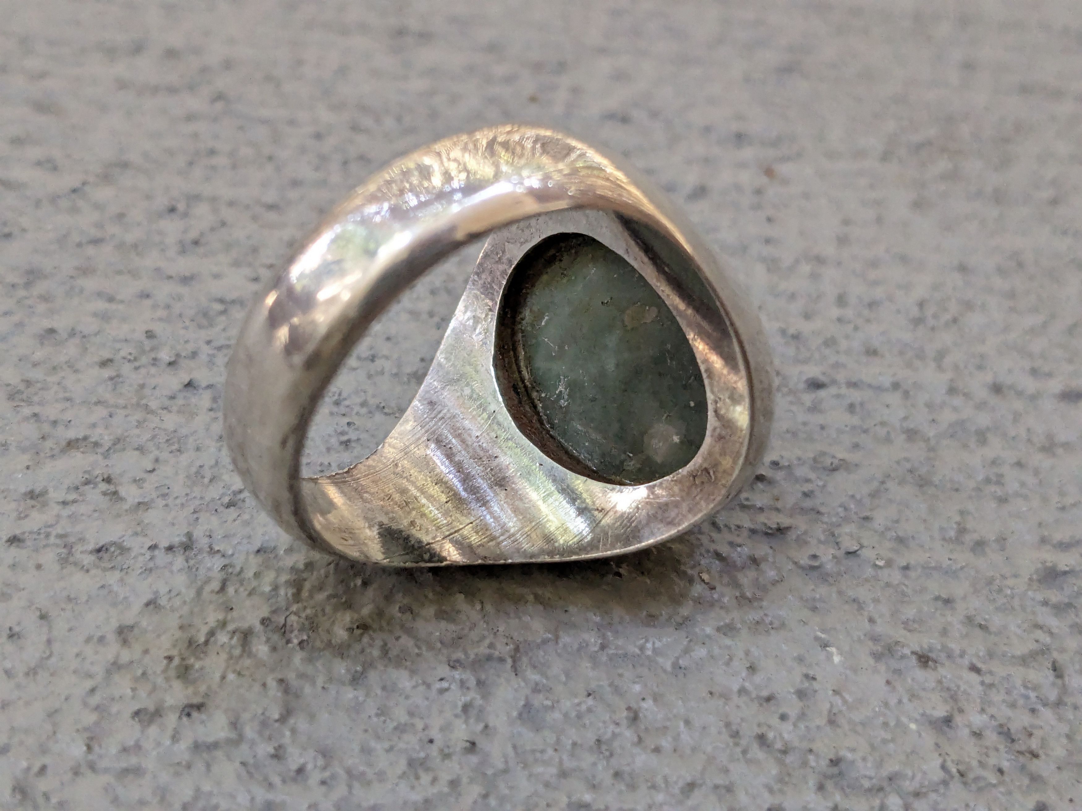 Jewelry Sterling Silver Ring 11 Green Agate Oval Modern Size ONE SIZE - 9 Thumbnail